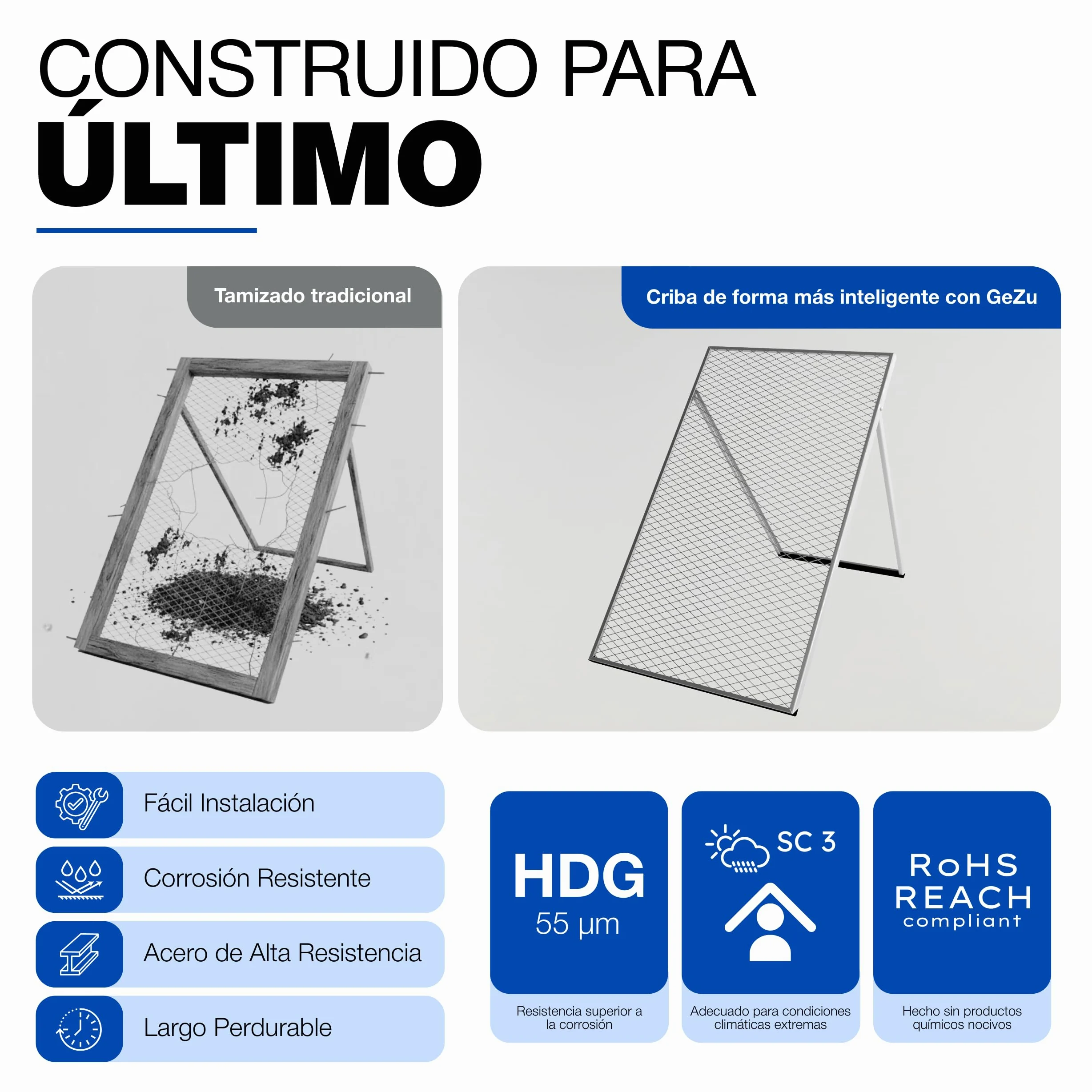 GeZu Impex Tamiz de Tierra 100 x 60 cm Galvanizado en Caliente Criba de Compost