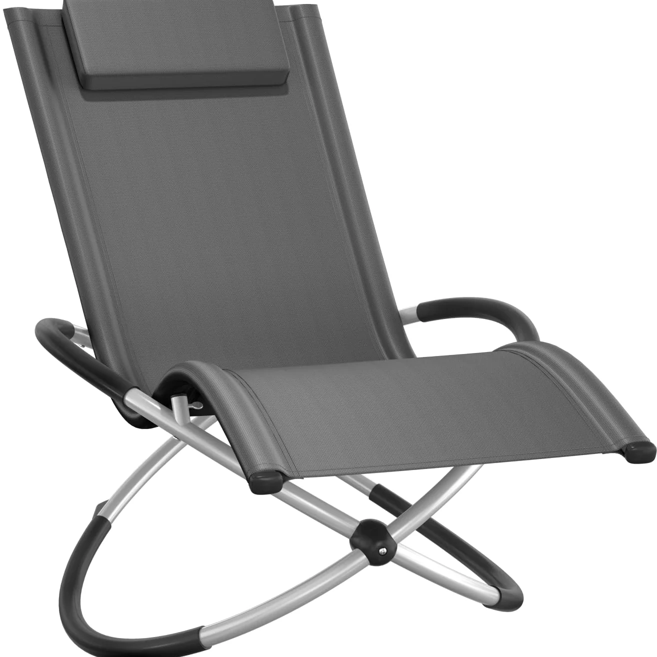 tectake® Tumbona Plegable con Función Balancín, Tumbona Playa Ergonómica, Tumbona Piscina en Acero y Textileno, Tumbona Jardín Exterior, Protección Antivuelco, Carga Máx. 150 kg, Fácil Montaje - Gris