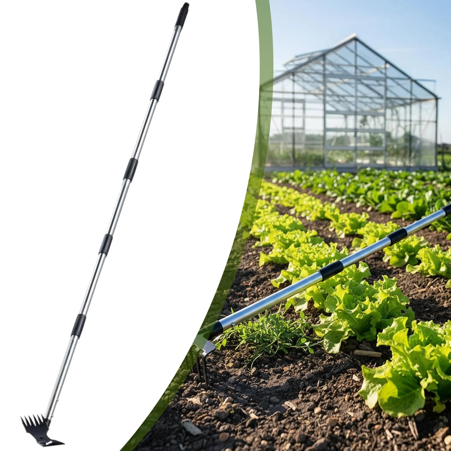 Rastrillo Manual Resistente para Desherbar con Cabezal de Doble Punta, Herramienta de Mantenimiento de Jardín, de Acero Al Carbono, Desherbador, 5 Secciones
