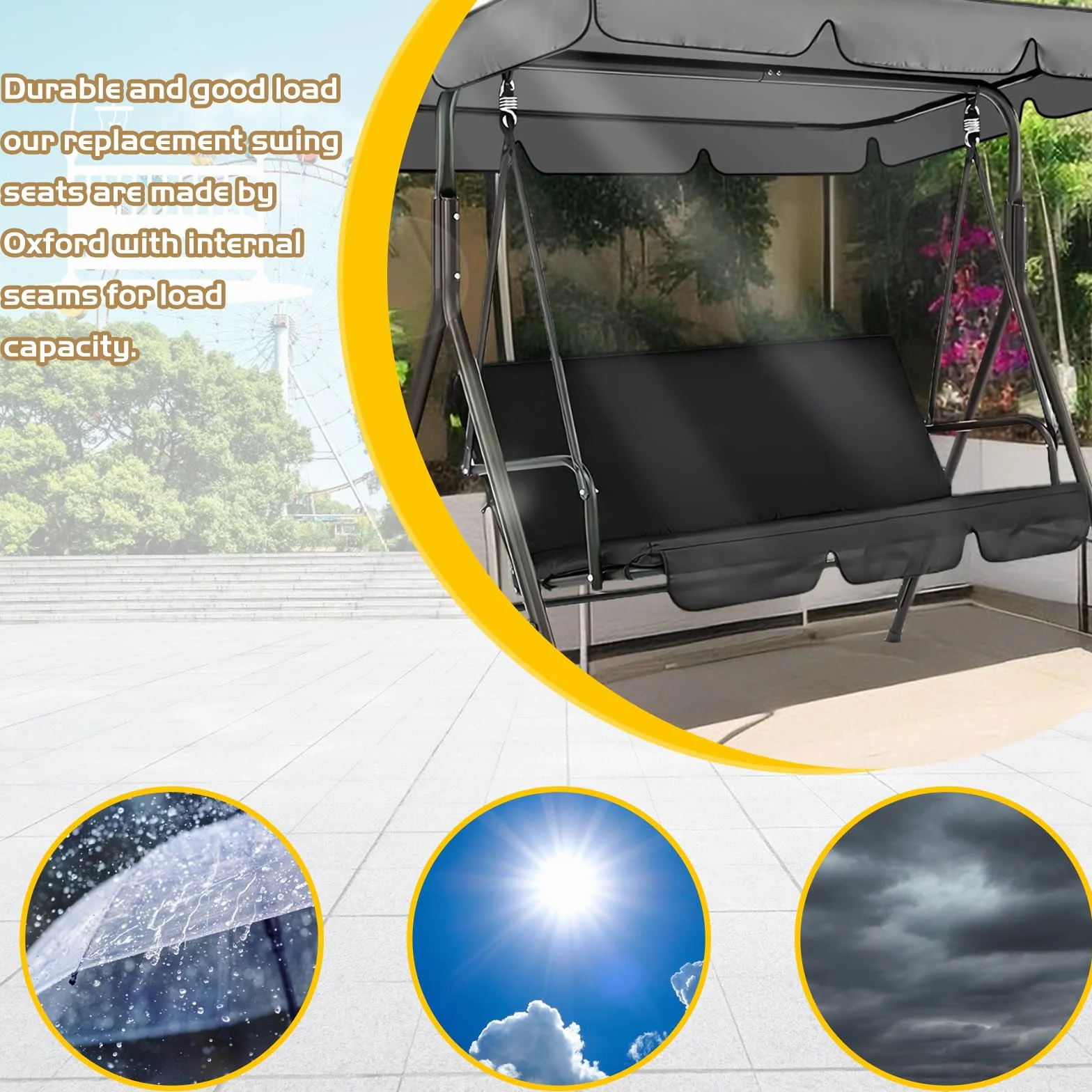Funda de asiento de columpio de repuesto: 210D tela Oxford para columpios de Hollywood, resistente al agua y al sol, para jardines, patios y balcones (138 x