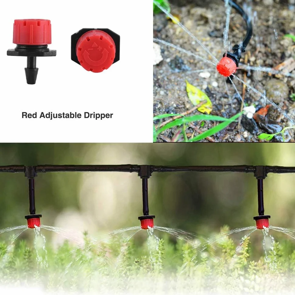 Kit de sistema de riego por goteo de 50 pies, sistema de riego de jardín con piezas de tubo de riego por goteo de 1/4 pulgadas, equipo de riego automático para plantas al aire libre, jardín,