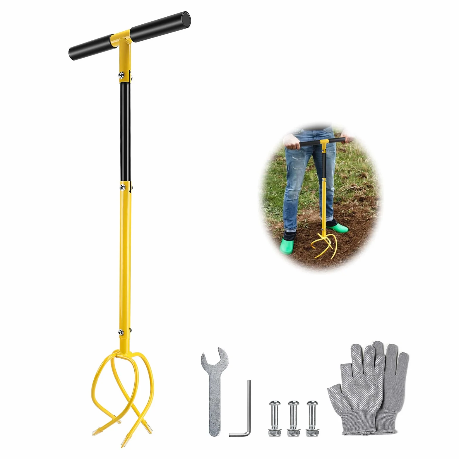 SWAWIS Manual Twist Tiller Garra de Jardín, Cultivador con Mango, Escarificador y Eliminador de Malezas en Uno, Ajustable en Altura, Desmontable para Aflojar el Suelo y Controlar Las Malezas