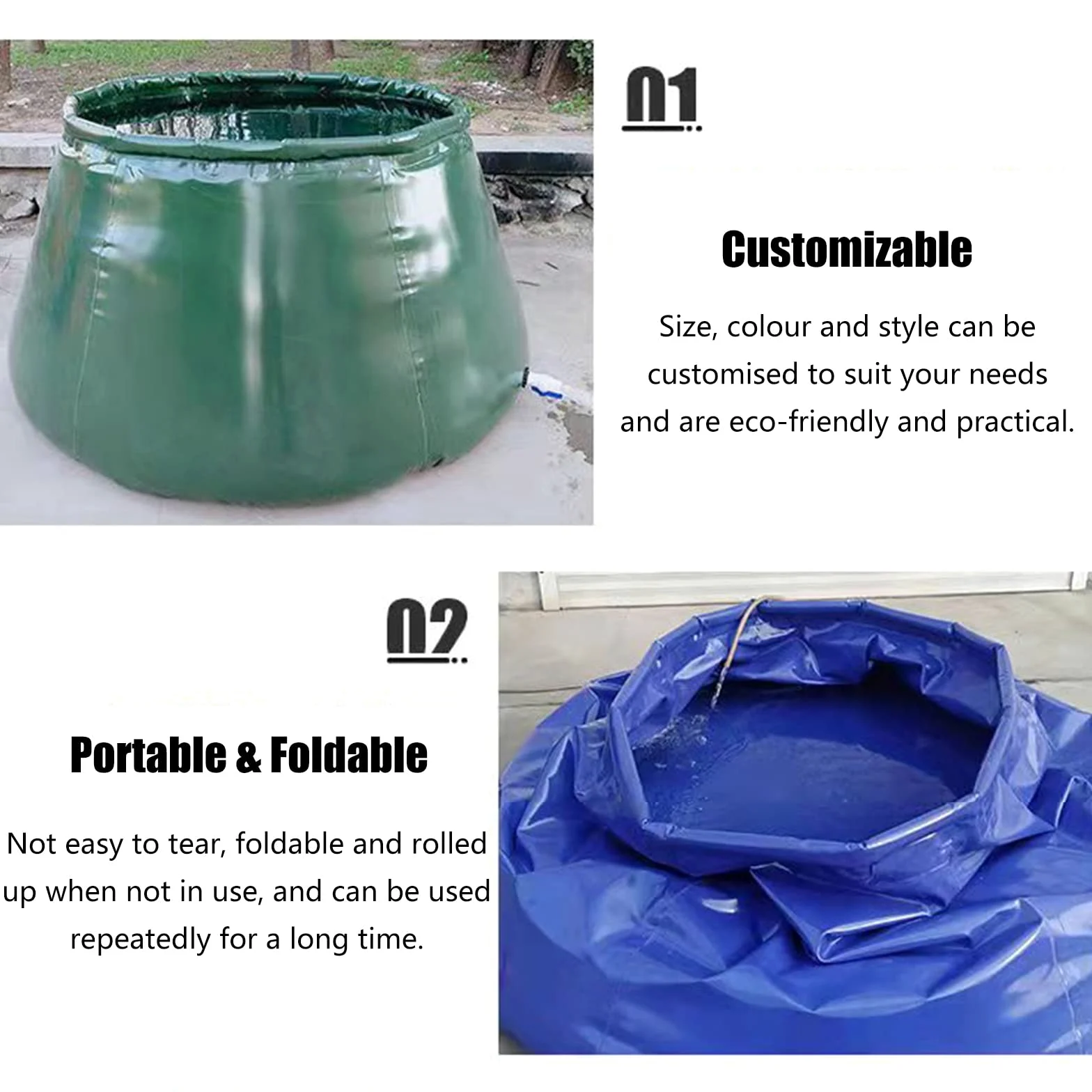 Bolsa de almacenamiento de agua al aire libre, colector de agua de lluvia de gran capacidad para jardinería, solución de agua potable de emergencia