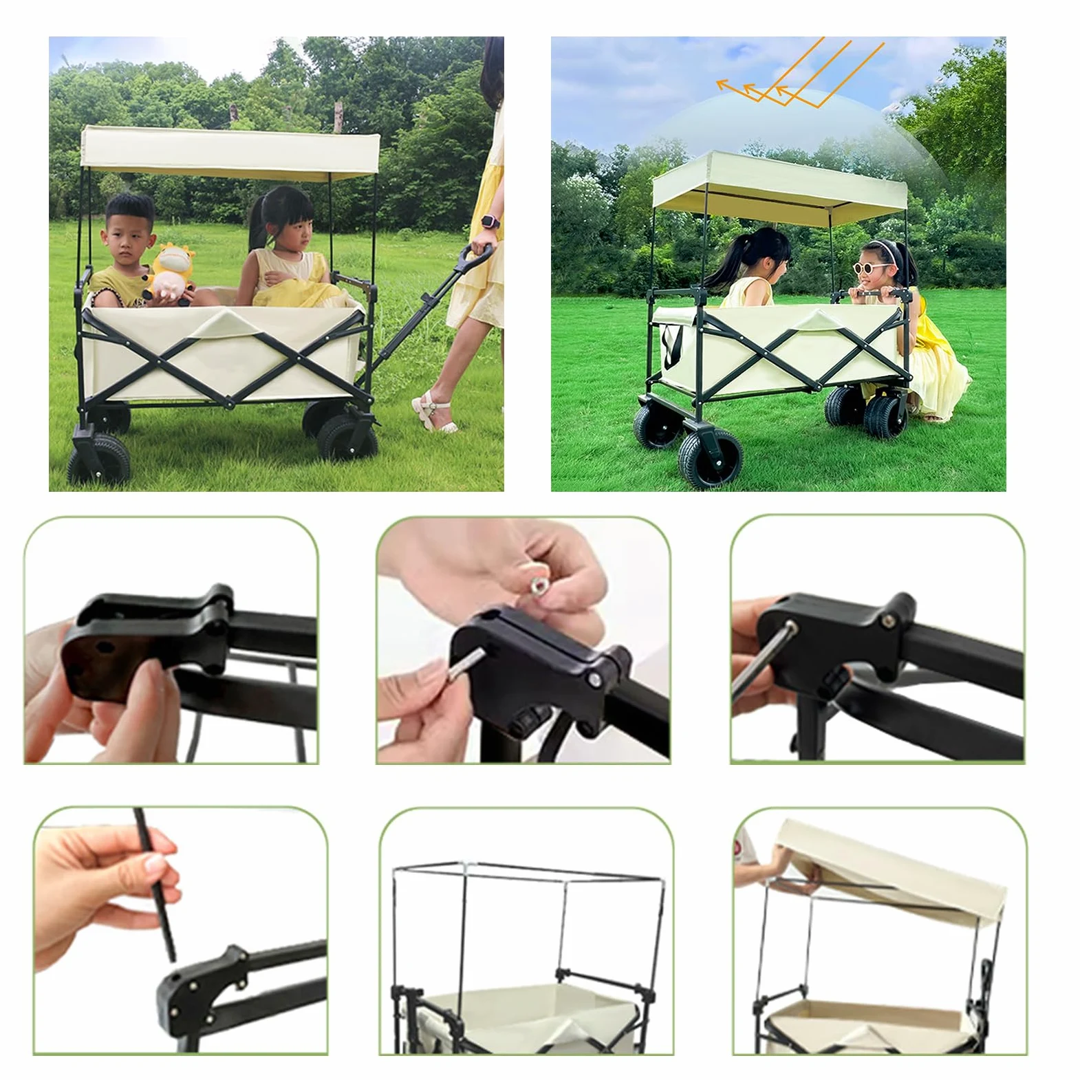 Carro plegable con ruedas, protección solar, carro, toldo, toldo para camping al aire libre, carrito de playa, toldo