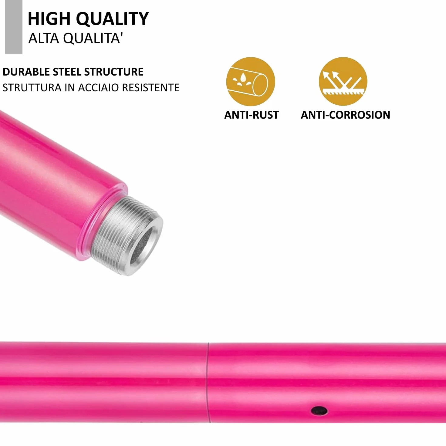 Palo Pole Dance de Acero con Revestimiento de Silicona Rosa 2 Modos Estático y Spinning Kit Ajustable