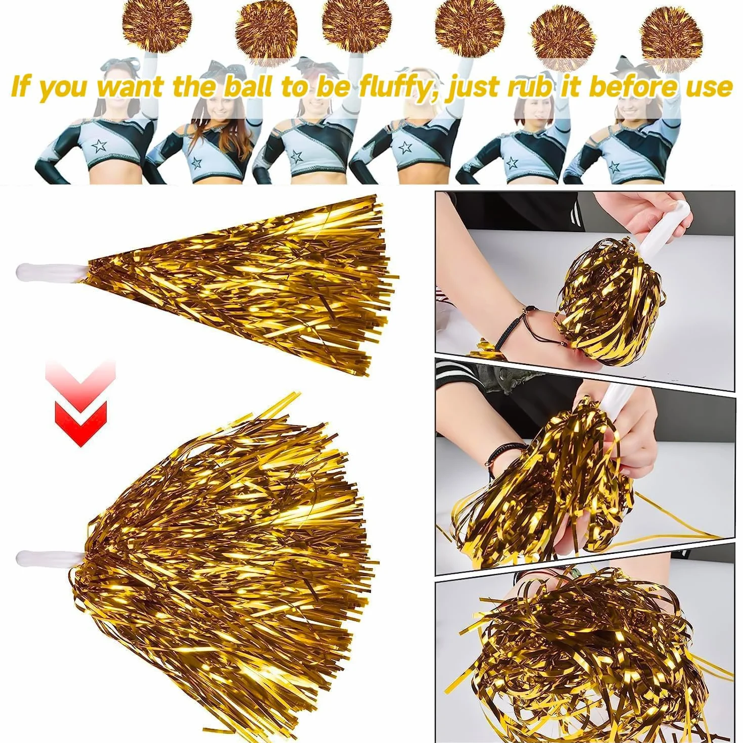 Pompones de Animadora con Mango, Plástico, para Competición Deportiva y Baile, 2 Piezas