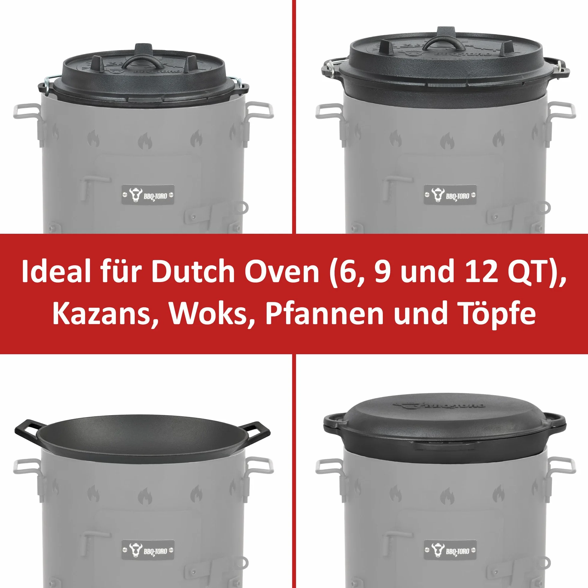 BBQ-Toro Kazan de 12,1 L con Tapa + Kazan Estufa Ø 35 cm | Olla de Hierro Fundido para Estofados | Estufa de Camping Utschag | Cocina Exterior, Horno de Gulash | Horno de Fuego, Caldera, Chimenea