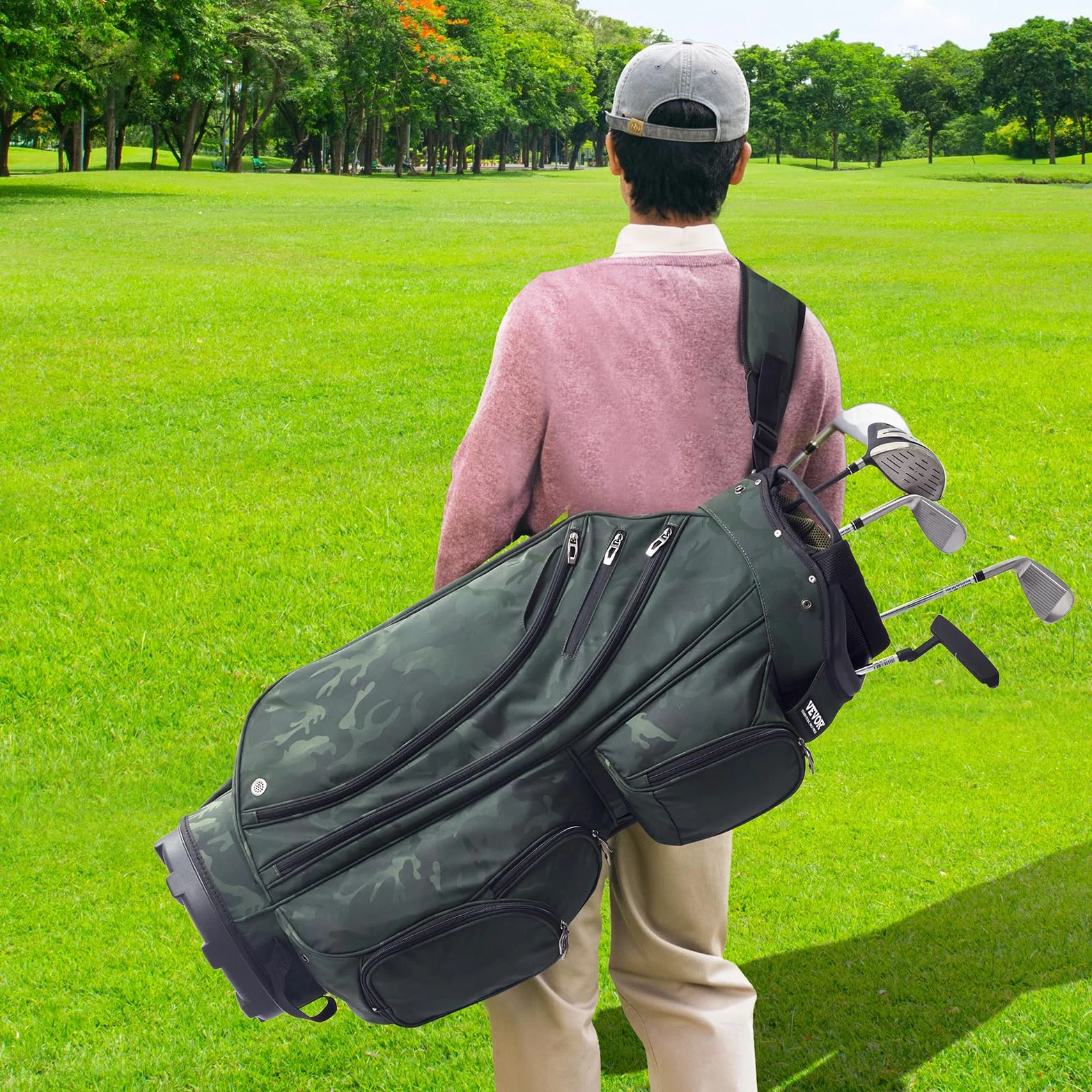 VEVOR Bolsa para Carrito de Golf 14 Vías, Organizadora Divisora, Bolsa de Soporte Duradera con Asas y Cubierta Antipolvo