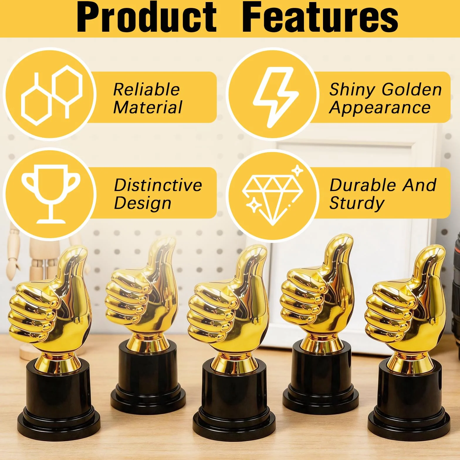 Trofeo de Pulgar Dorado 5x13cm Plastico Oro Ceremonias Premiacion 24 Piezas