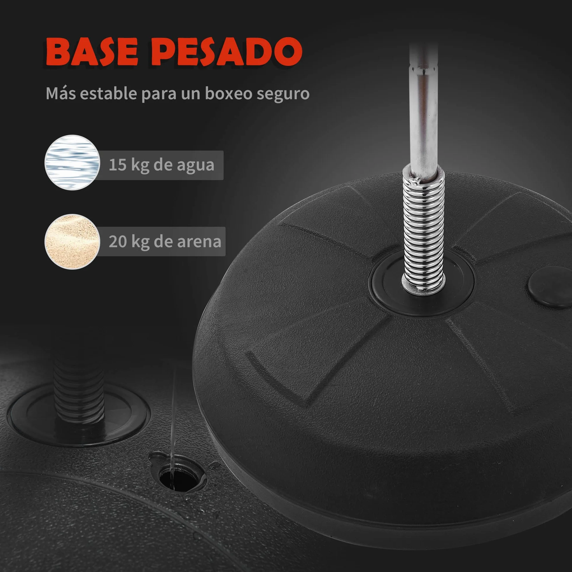 HOMCOM Saco de Boxeo de Pie Punching Ball Altura Ajustable 126-144 cm Base Rellenable Agua Arena Guantes Inflador Rojo Negro