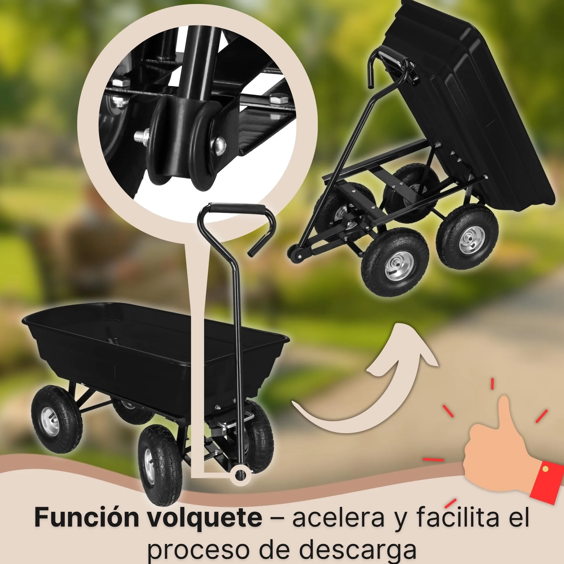 SPRINGOS Carro de jardín con función basculante, carretilla de transporte de 250 kg, 75 l