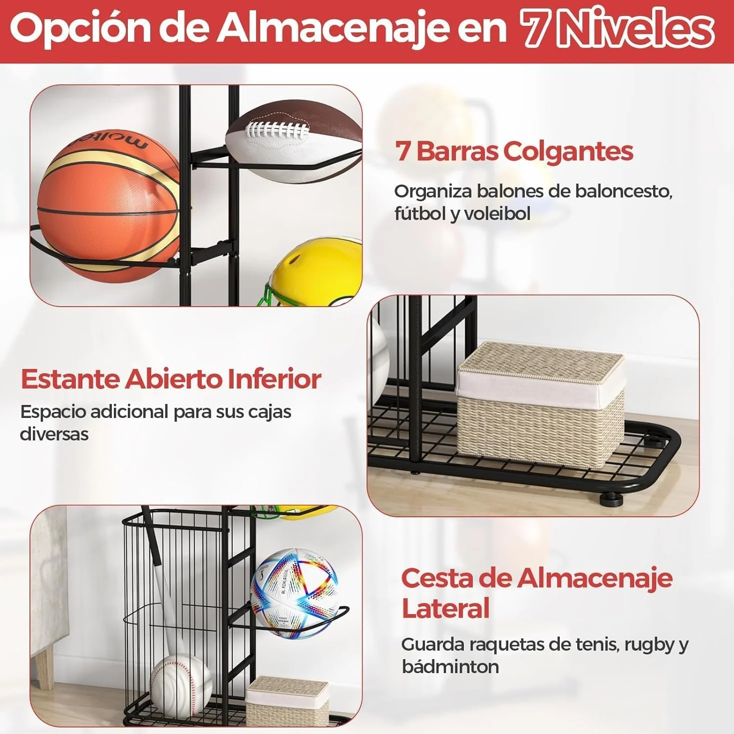 GOPLUS Soporte Universal de 7 Niveles, Estante de Metal para Deportes, Negro