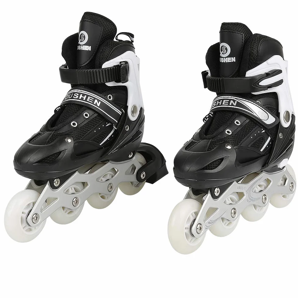 Patines ajustables 4 en 1 para niños y adultos – Inline Skates de hielo – Rodamiento ACEB7 – Negro (talla 35-38)