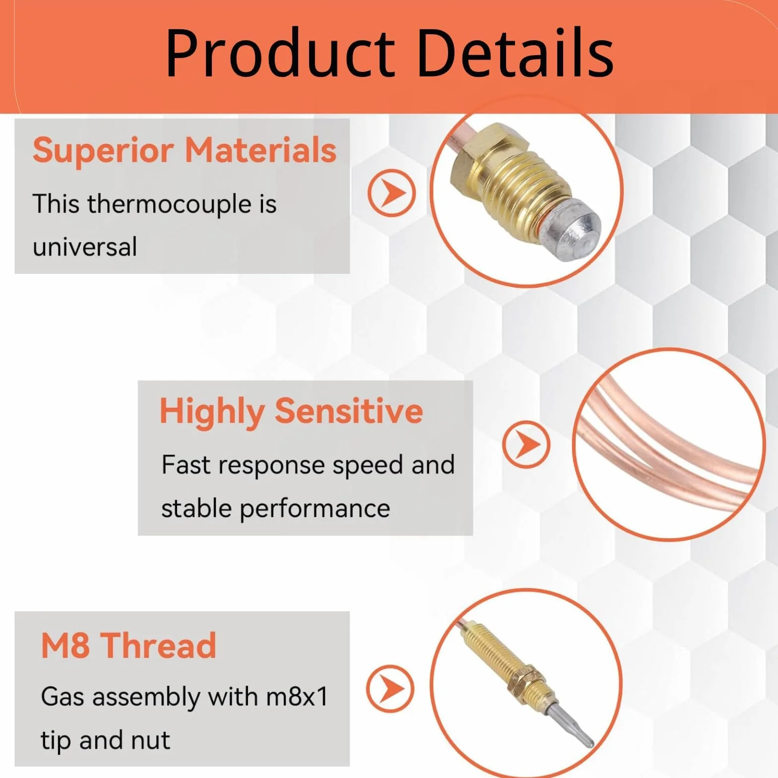 Termopar de Gas Universal M8 de 600mm, Sonda para Calentador de Gas, Brasero, Horno, Calentador de Agua, Rápida Respuesta y Rendimiento Estable, Pieza de Repuesto y Accesorio de Reemplazo