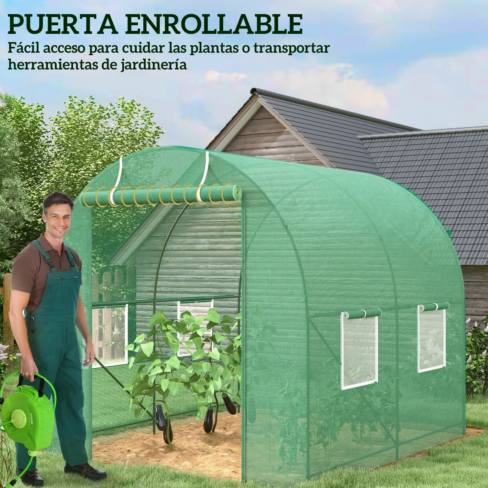 Outsunny Invernadero de Exterior 2,5x2x2 m Invernadero de Túnel con Cubierta de PE 140 g/m² para Cultivo Plantas Verduras Frutas en Jardín Terraza Verde