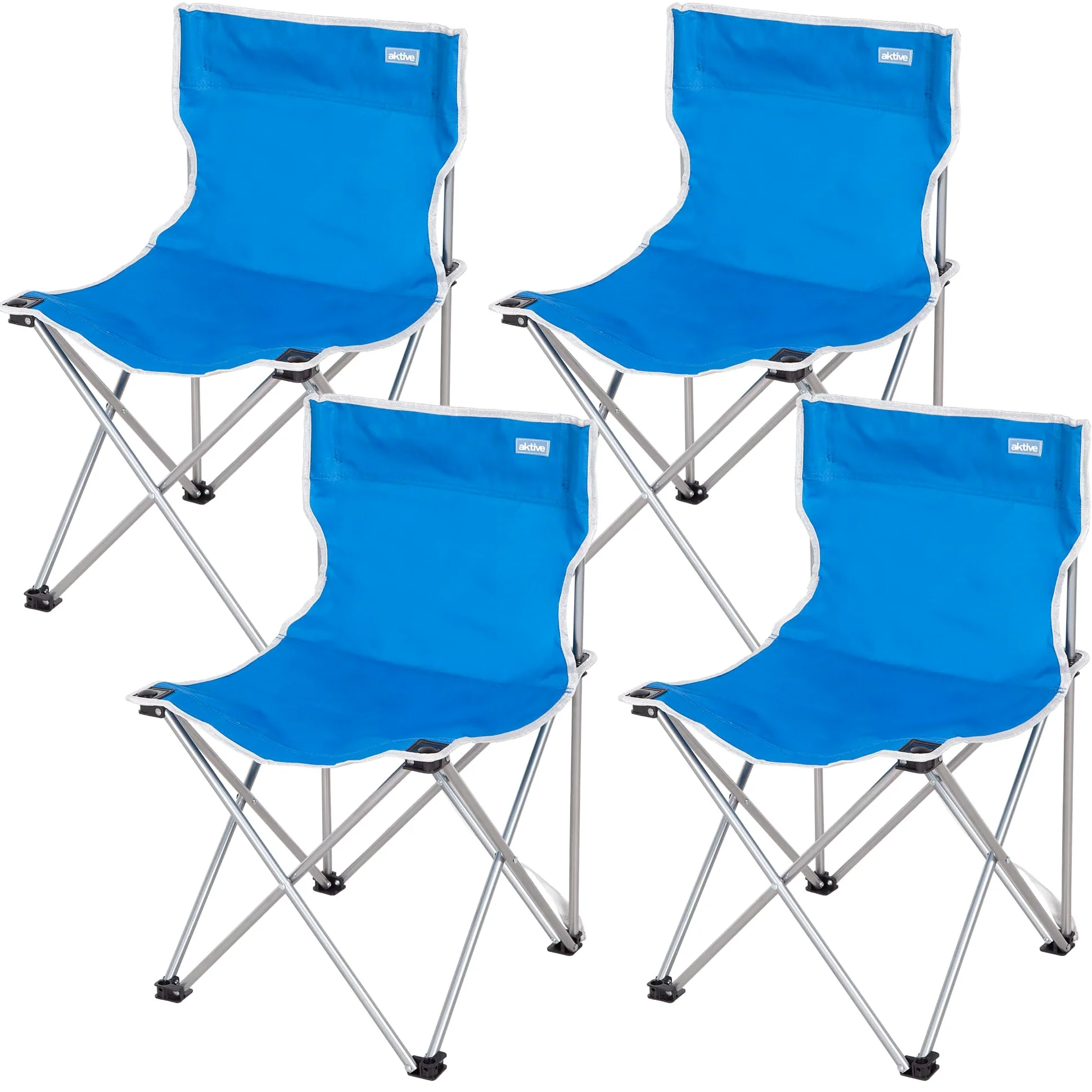 AKTIVE Pack 4 sillas Camping, 43x43x71 cm, Azul y Gris, Soporta 110 kg, Asiento Alto 40 cm, Antivuelco, Asa Transporte Lateral, Plegado Compacto, Sin Tubo Delantero (85563)