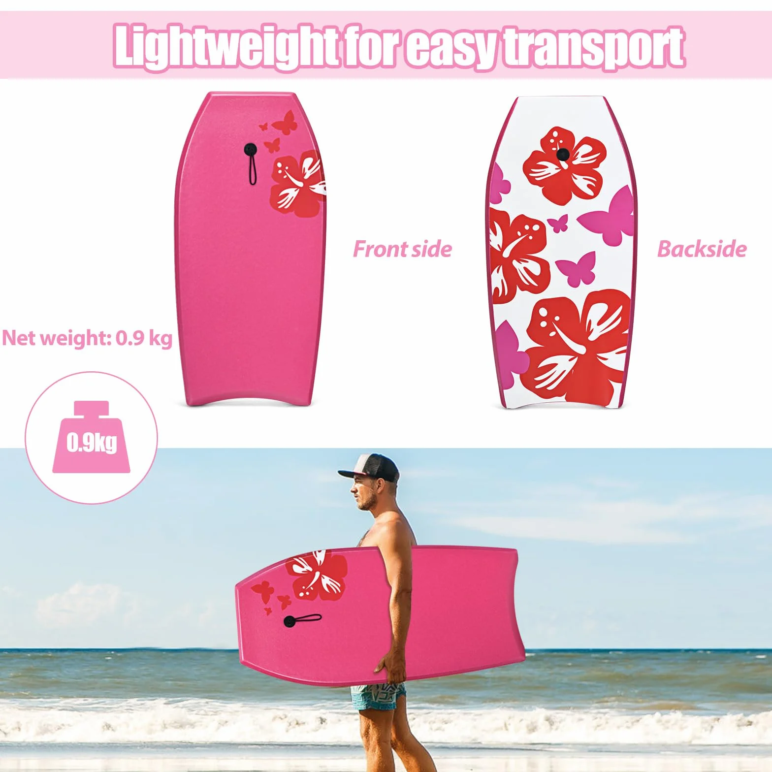HOMASIS Tabla de natación portátil 105 x 51 cm rosa