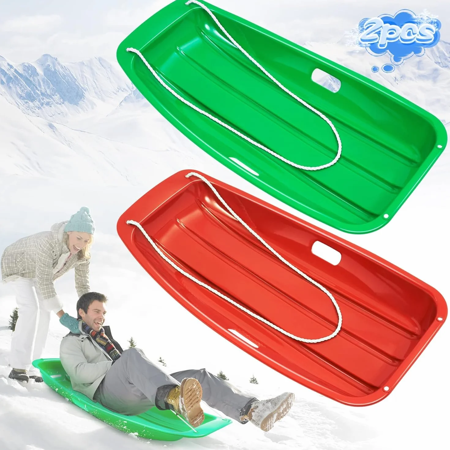Trineo de Nieve Resistente con Cuerda de Tracción para Adultos y Niños, Tabla de Esquí Deportiva