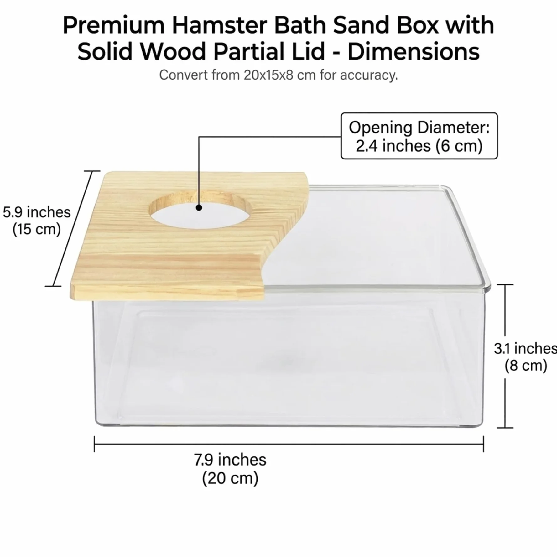 Caja de arena para hámster, cubierta de madera, caja de excavación de hámster de acrílico transparente para mascotas pequeñas, ahorra espacio, fácil de limpiar, contenedor estable para hámsteres, j