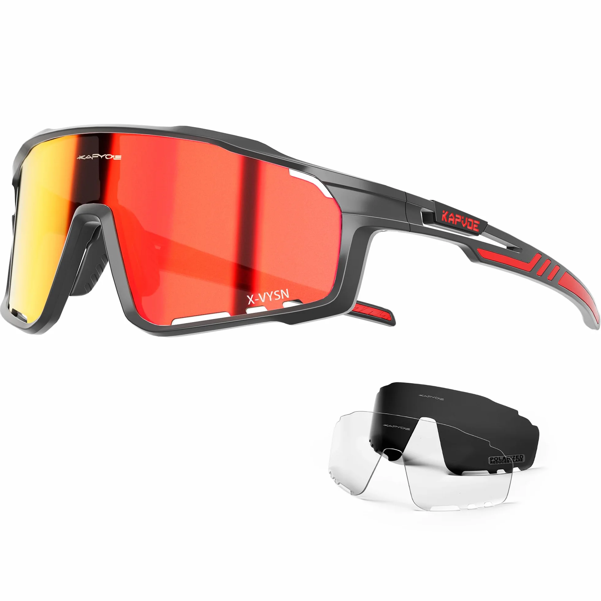 KAPVOE Gafas de Ciclismo Polarizadas Hombre Mujer MTB Bicicleta Montaña con 3 Lentes K76-3L