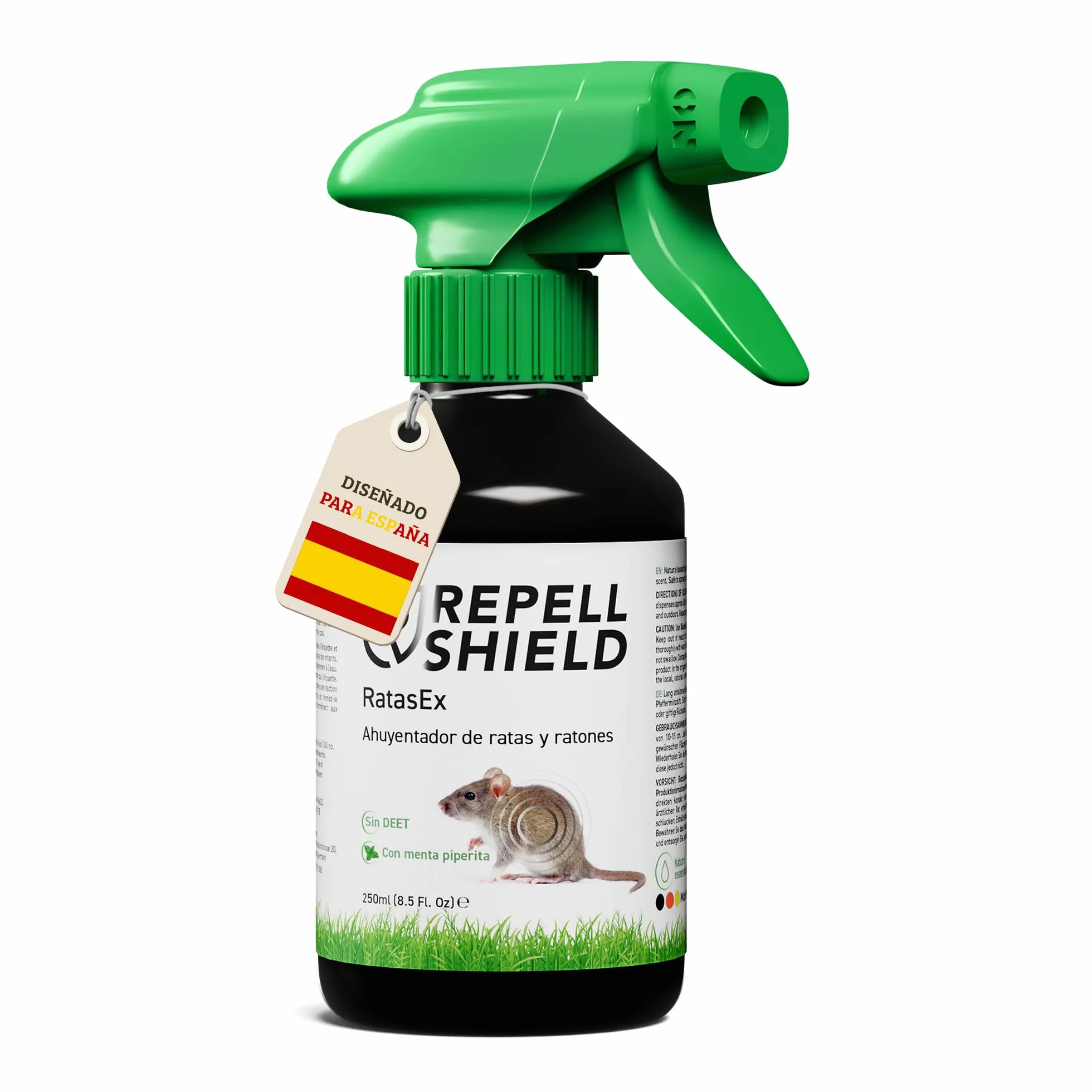 RepellShield® Repelente Ratas y Ratones - Anti Roedores Natural para Coche y Hogar -250ml- No Mancha, Uso Interior y Exterior - Aceite de Menta - Ahuyentador de Ratas Seguro para Niños y Mascotas