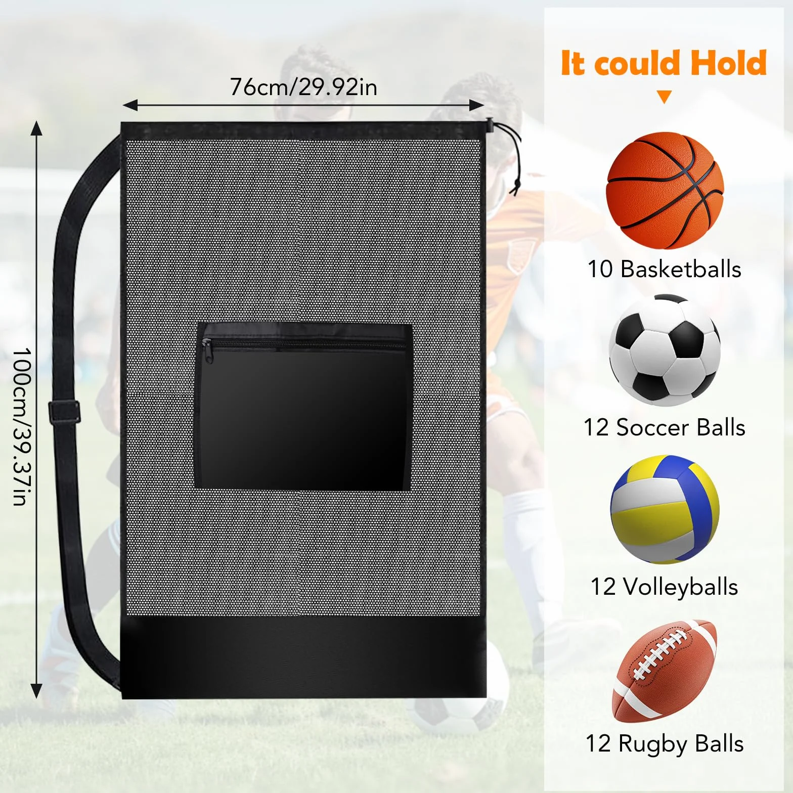Bolsa de Malla Extra Grande para Balones de Fútbol, Voleibol, Baloncesto, Rugby, 76x100cm