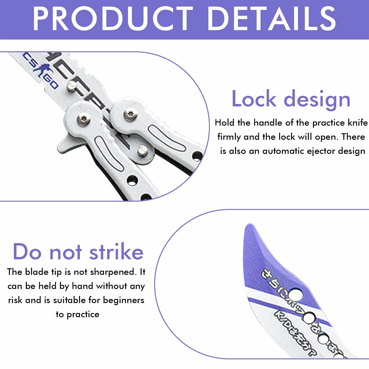 Entrenador de mariposas 2 piezas plegable cuchillo de práctica hoja desenfocada acero inoxidable Balisong principiantes