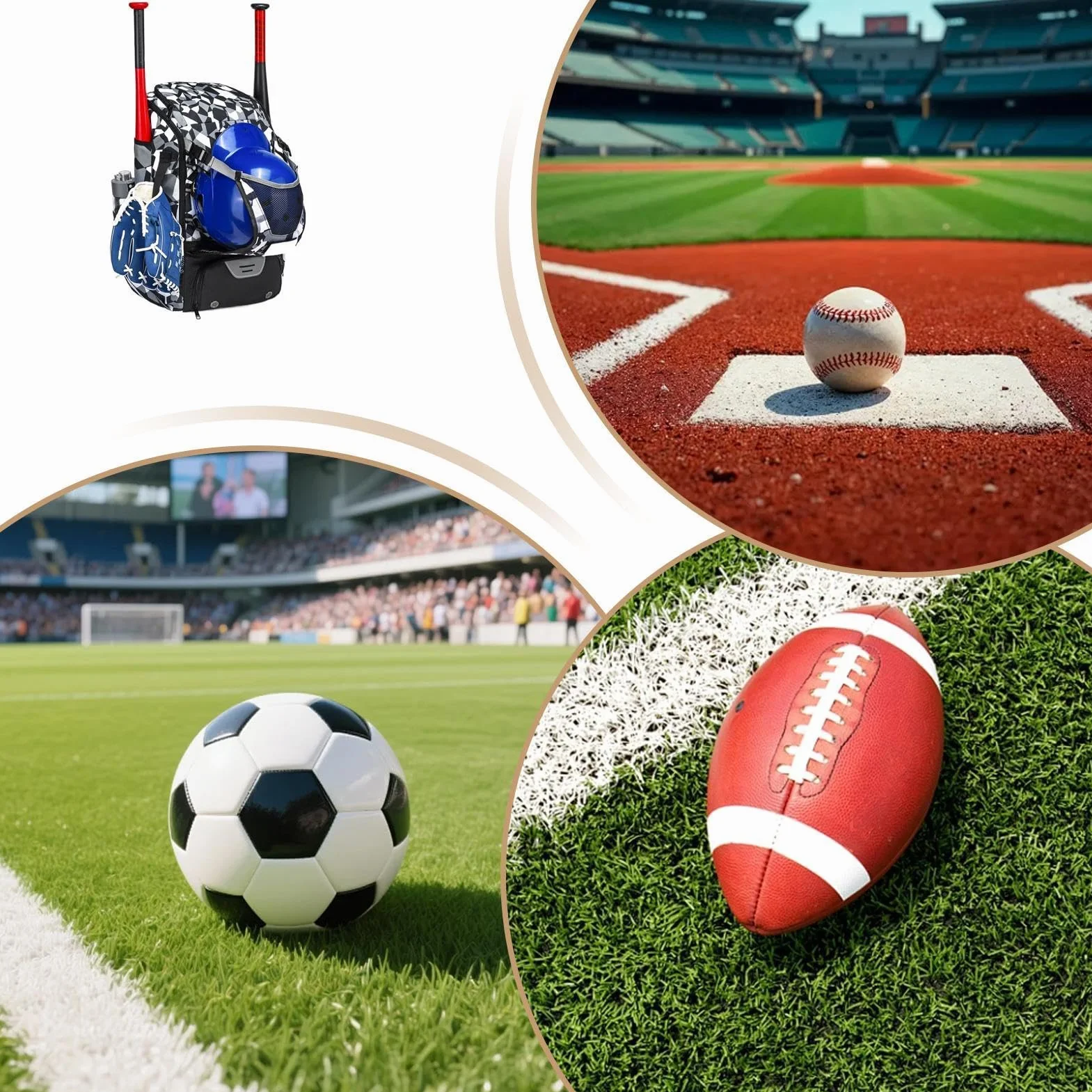Mochila Grande Ajustable Ligera para Béisbol Juvenil, Sóftbol Femenina, Soccer, Fútbol