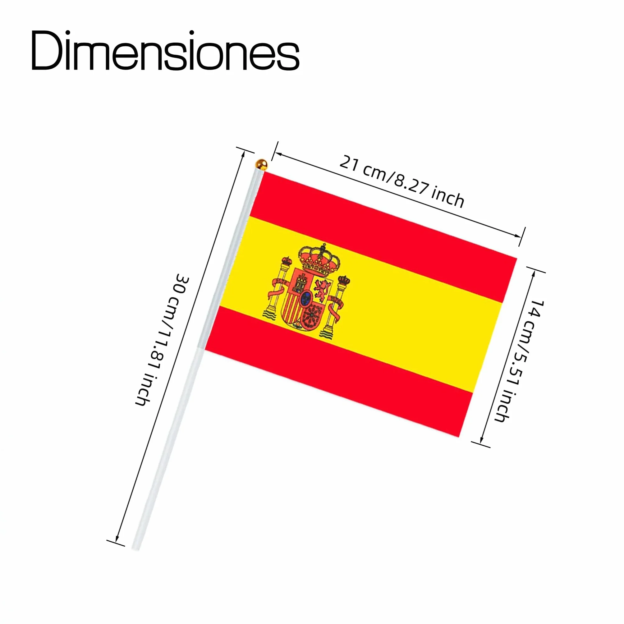 16 Piezas Bandera de Mano España, Palo con Bandera Pequeña de 30 cm – Ideal para Mundial, Eurocopa, Eventos Deportivos, Celebraciones, Desfiles, Fiestas Nacionales y Animación