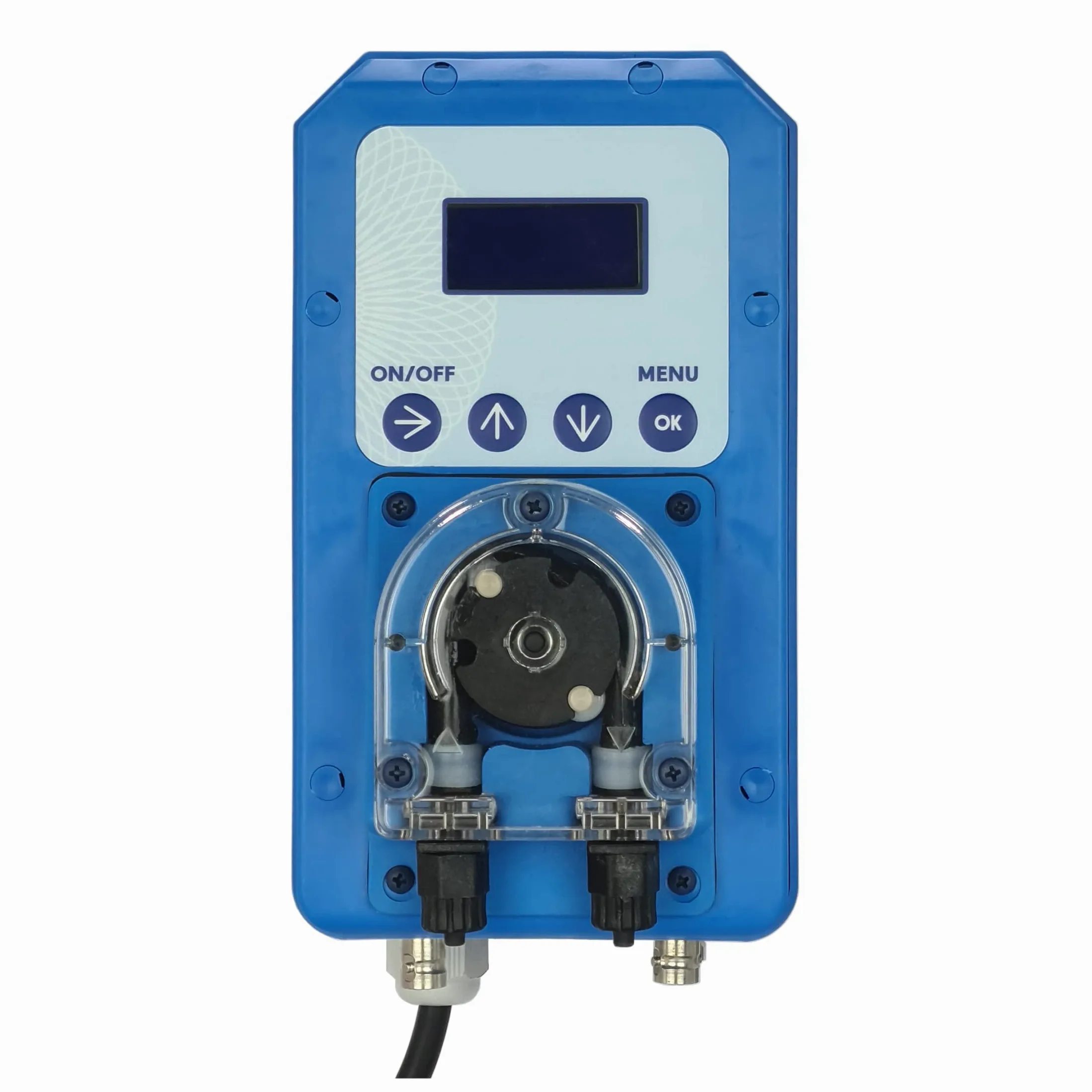 Dosificador automático programable regulador de PH. Bomba peristáltica con lectura y control de PH, y sonda de nivel del producto dosificado.