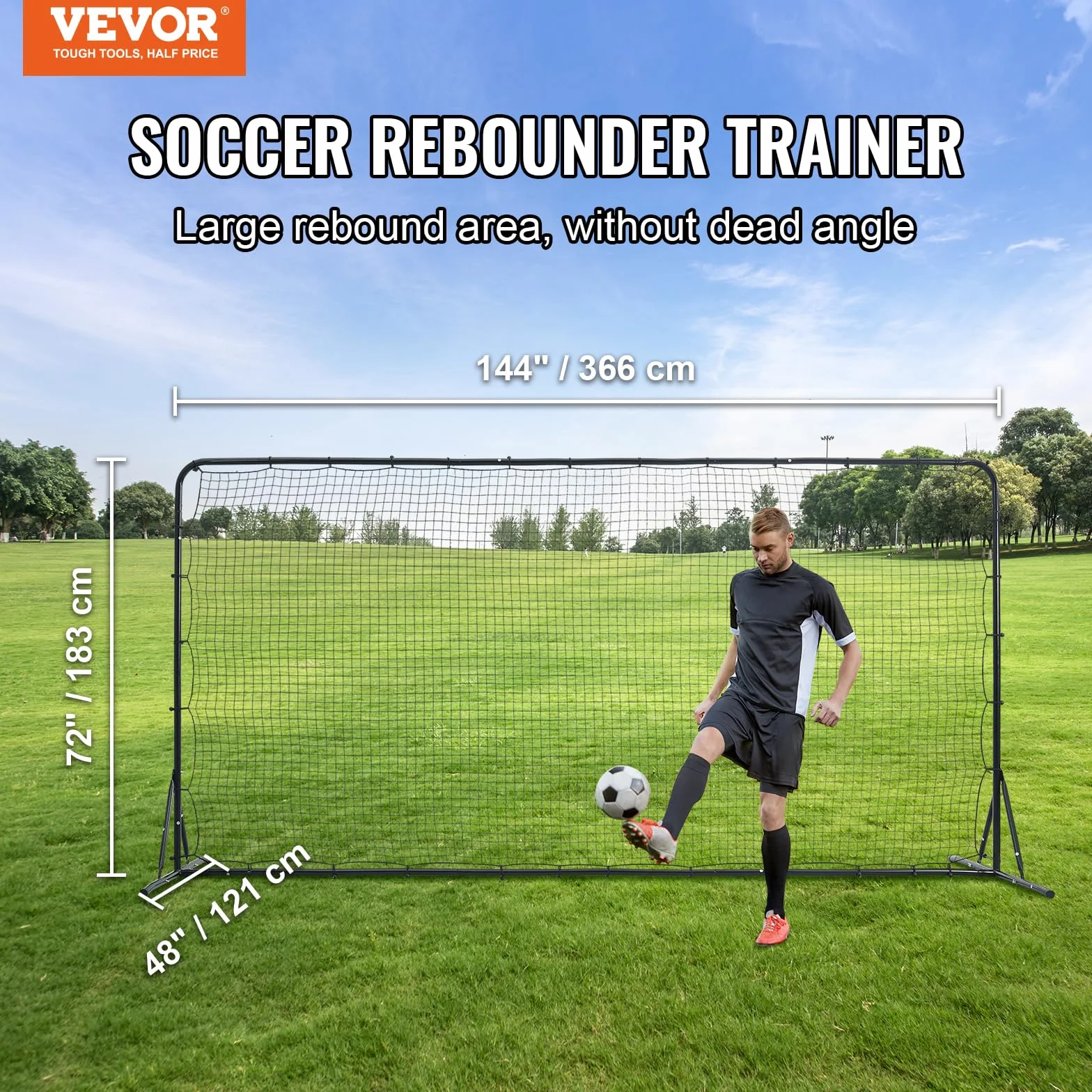 VEVOR Portería de Fútbol 366x121x183 cm Red Reboteadora de Fútbol Tubo de Hierro PE con Bolsa Portátil