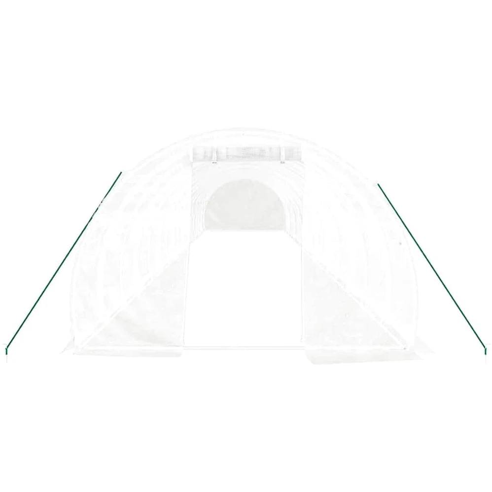 Invernadero con marco de acero blanco, 48 m², 16 x 3 x 2 m, cubierta de polietileno resistente a los rayos UV, ventanas enrollables, casa de plantas transitable para cultivo de hortalizas