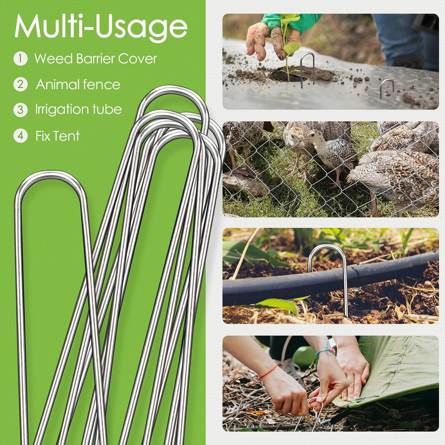 Estacas de jardín de 12 pulgadas, paquete de 100 grapas galvanizadas resistentes de calibre 11 en forma de U para decoraciones al aire libre, estacas de tierra para tela de barrera de malezas, tubos
