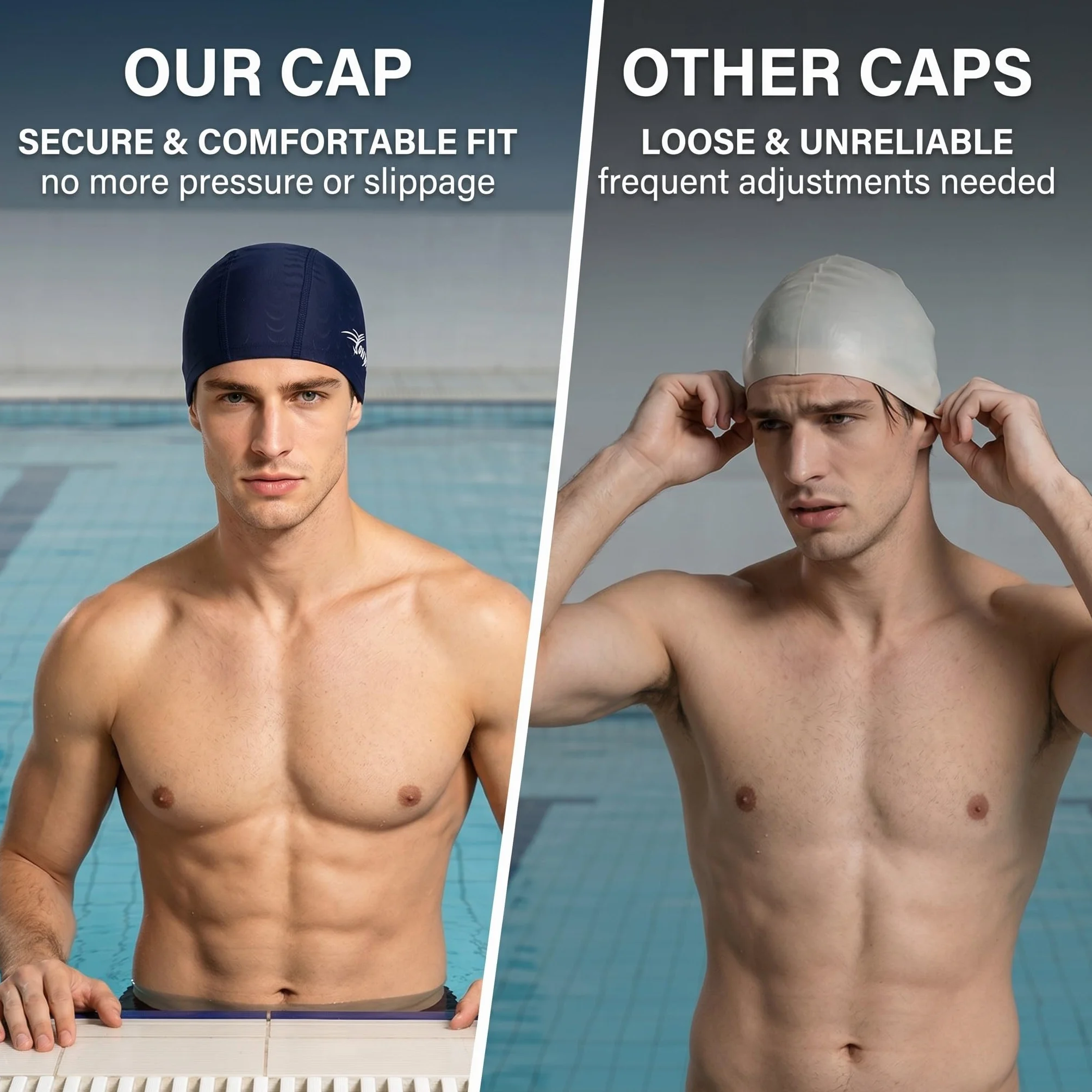 Gorro de piscina hombre tela impermeable - Swimming cap para cabeza grande adulto dos unidades