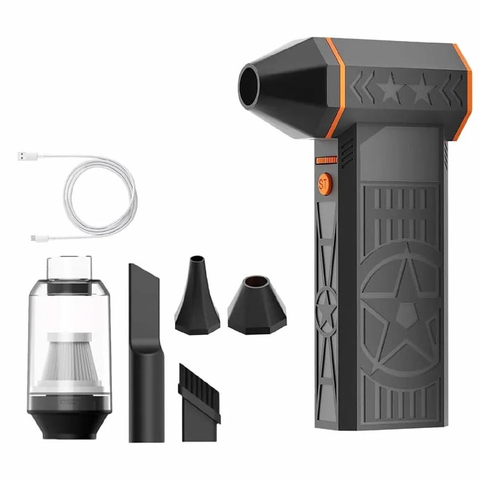 Soplador de nieve, 120 W, 150.000 rpm, quitanieves térmico de alto rendimiento, engranaje sin niveles, ventilador turbo, quitanieves coche, plumero de aire comprimido con batería de 8000 mAh para
