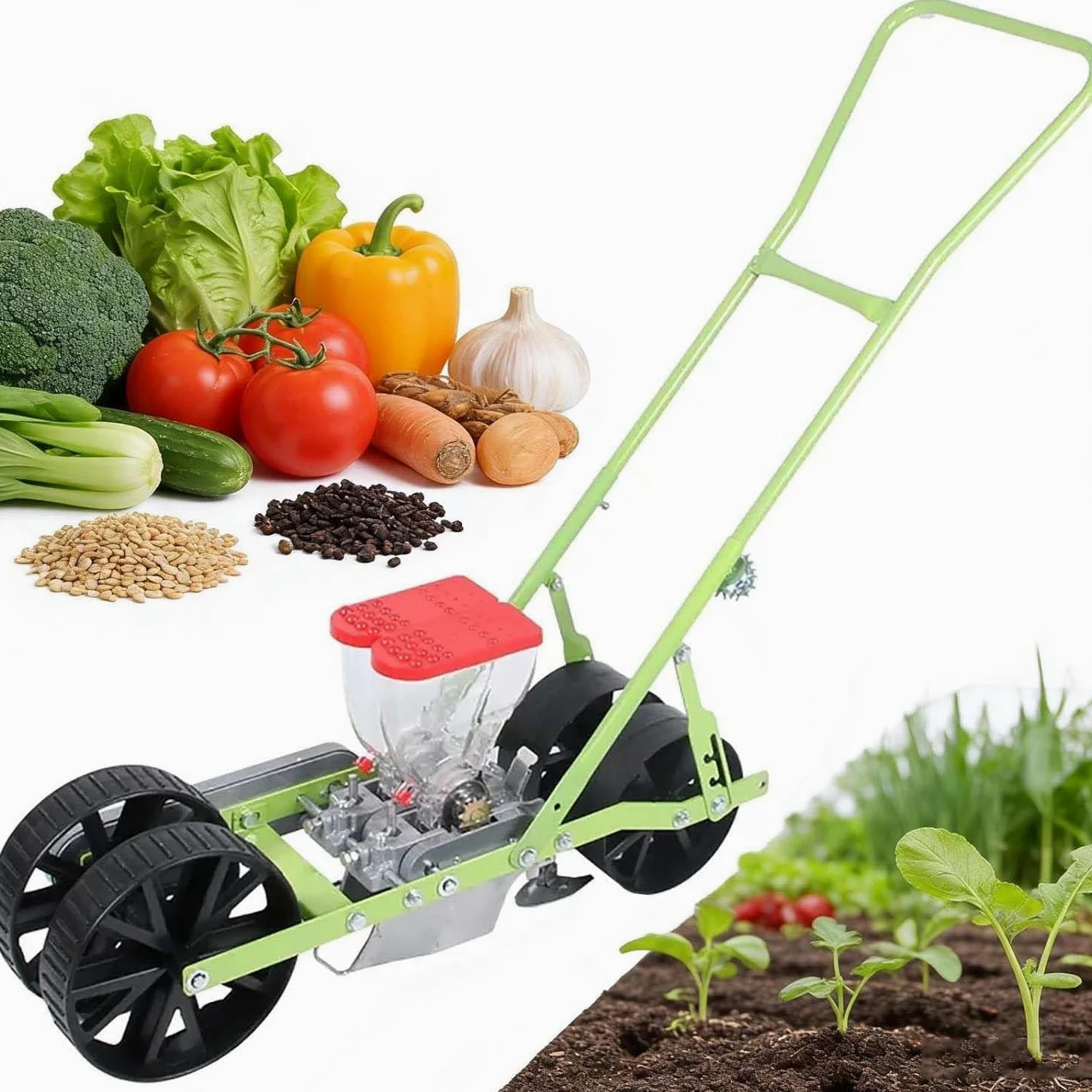 Sembradora Manual De Precisión para Hortalizas con Espaciado Ajustable Entre Hileras. Ofrece Configuraciones De 1 A 6 Hileras Y Siembra De Cacahuete En Terrazas Y Laderas.(2row)