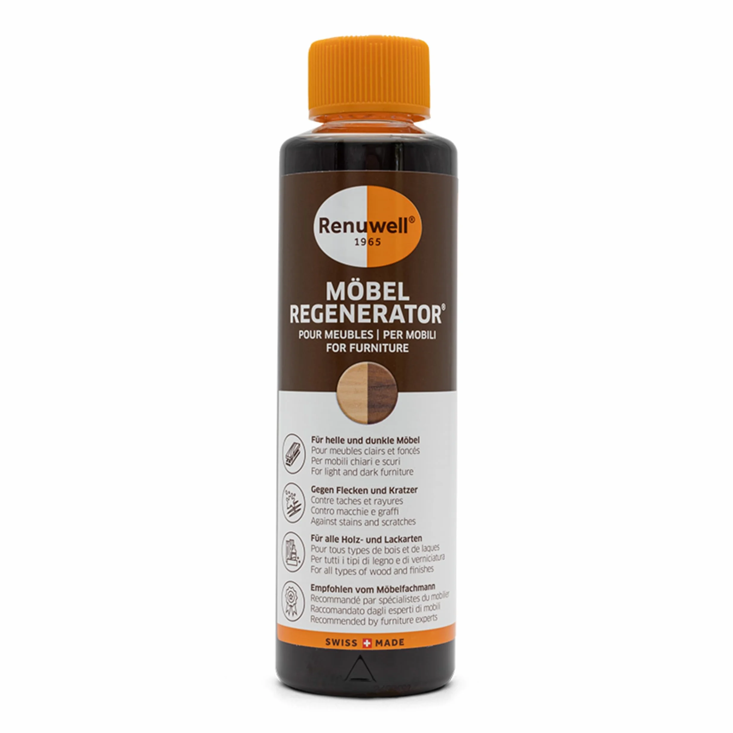 Renuwell Regenerador de muebles, 500 ml, cuidado intensivo y regeneración para muebles y superficies de madera, elimina manchas de agua, arañazos y calor, anillos de calidad suiza