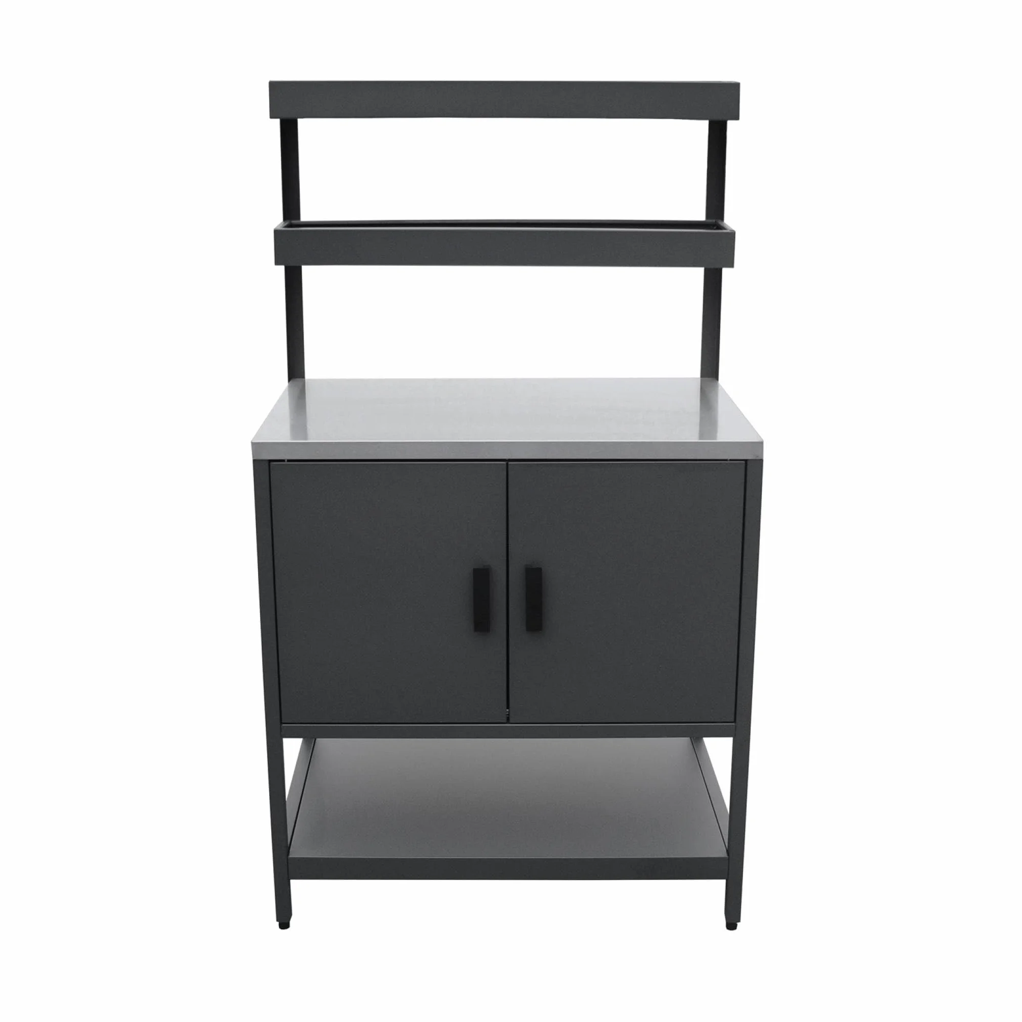 sweeek - Cocina exterior de acero con 2 estanterías colgantes y 2 puertas L80cm., Naxos, Negro, 80x51x142 cm