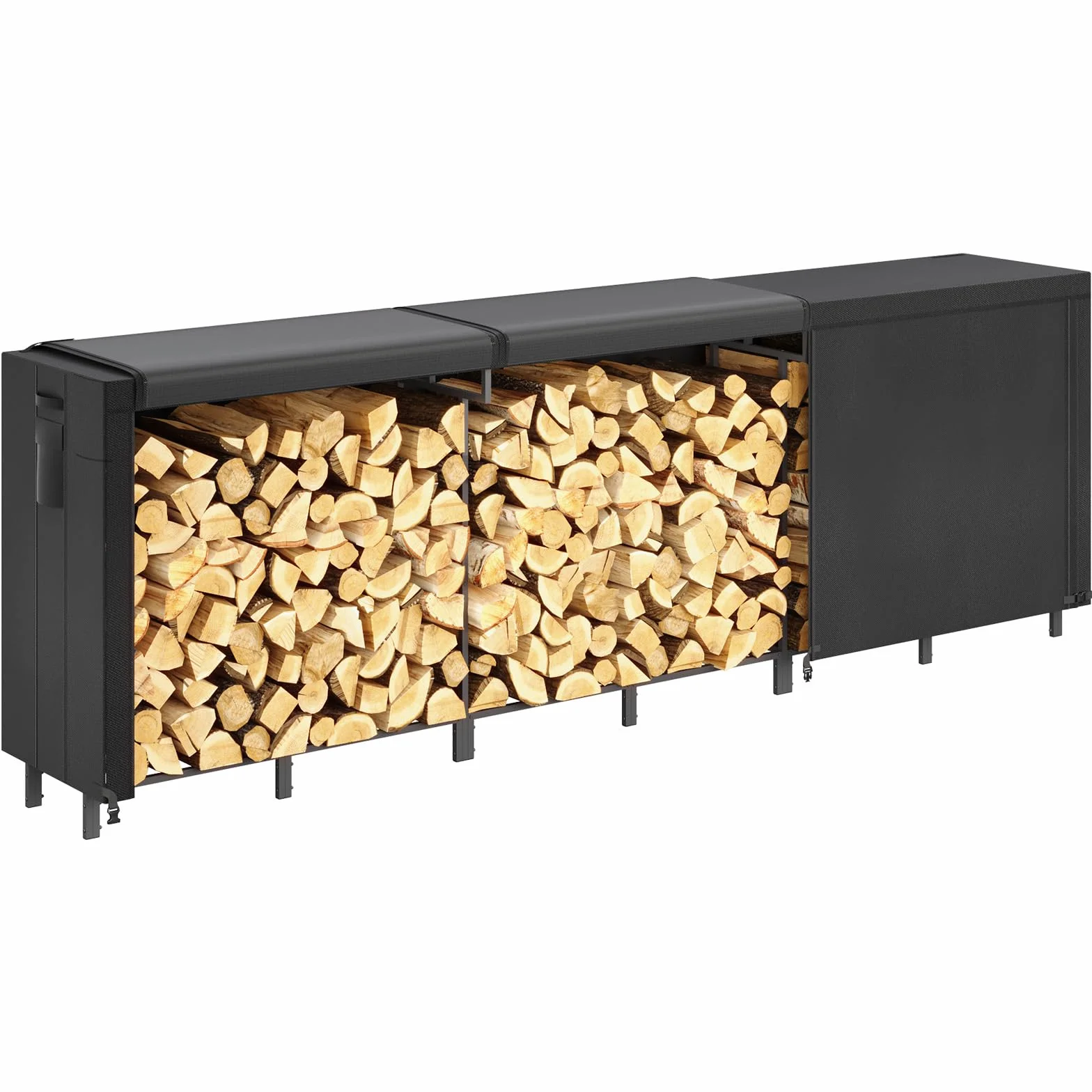 Lifewit Estante Almacenamiento Leña con Cubierta Impermeable, 365.8×58,5×122cm Estante Resistente para Troncos, Soporte para Leña, Registro de leña con Tapa para Chimeneas, Pozos de Fuego