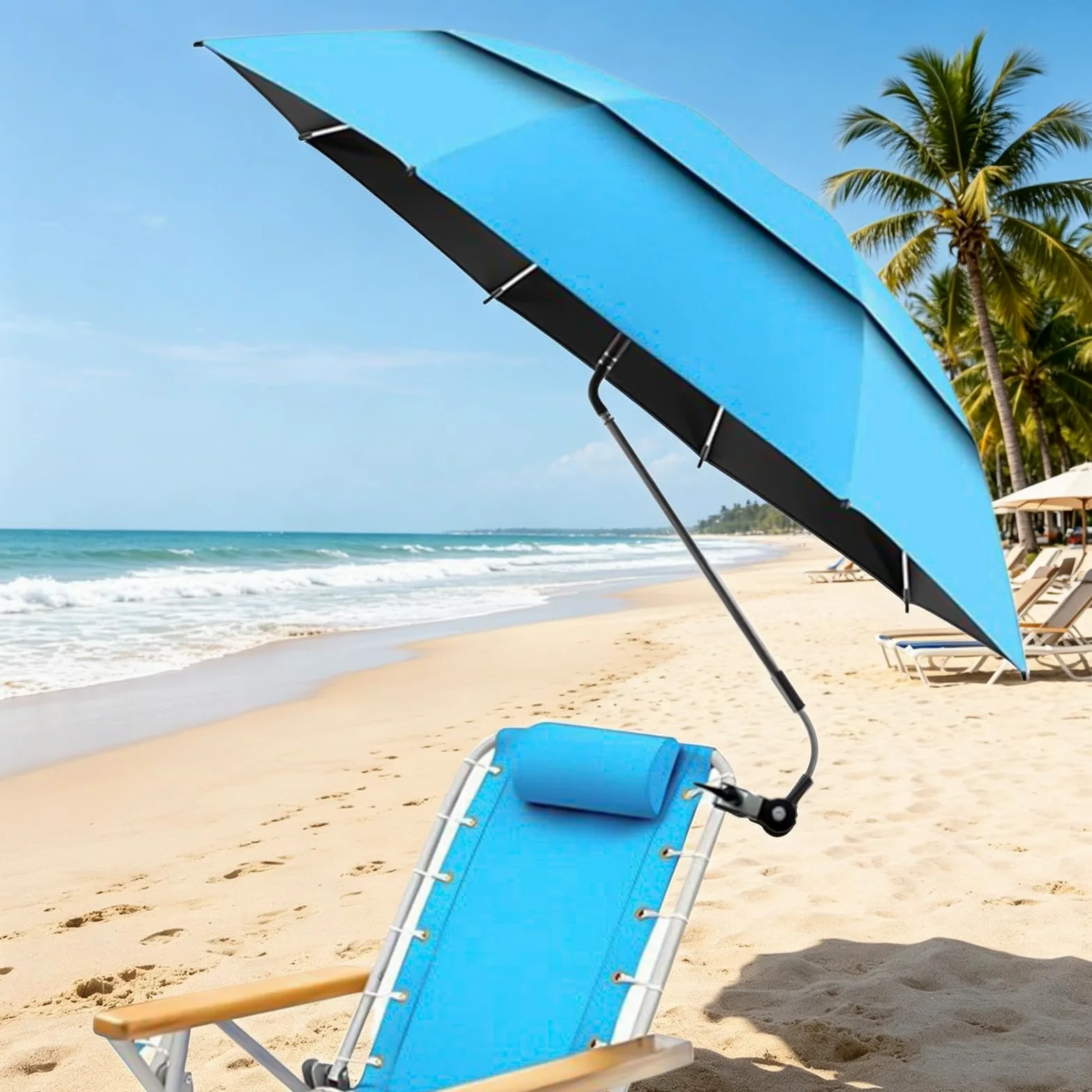 Genérico Parasol Con Clip Para Asiento Portátil Ajustable 180° UPF 50+ | Sombrilla de Playa y Camping Para Exteriores, Viajes, Vacaciones, Tomar El Sol, Camping, Picnics, Patio Y Silla De Ruedas
