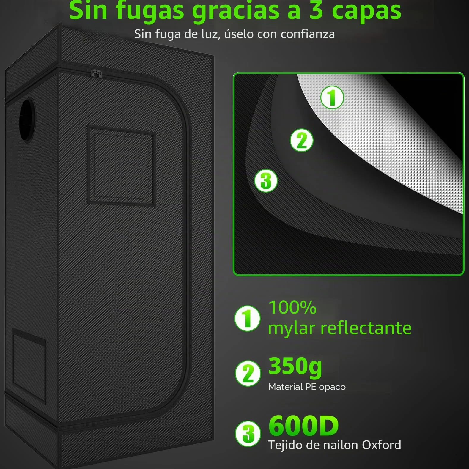 Armario de Cultivo Juego Completo Armario de Cultivo Kit 120x120x200cm con 200W LED Lámpara de Cultivo de Espectro Completo Regulable, Armario de Cultivo Kit Completo Hidroponía