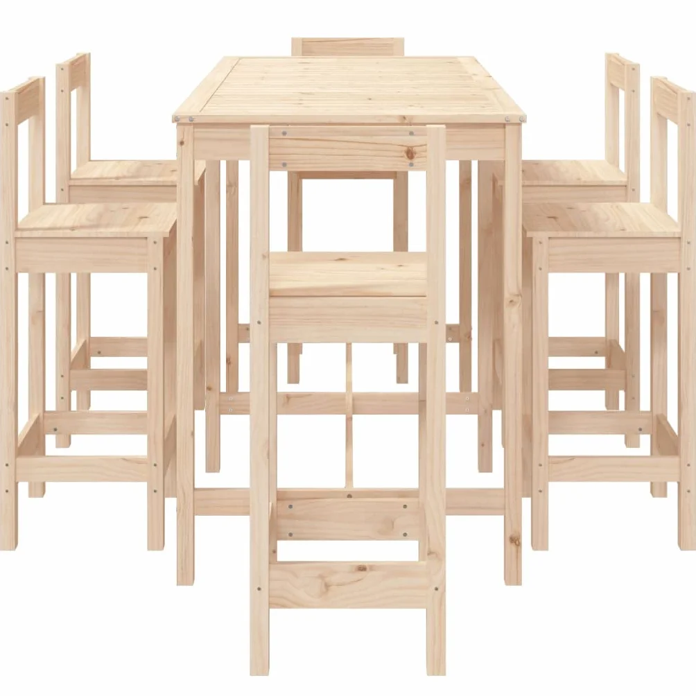 vidaXL Set de Mesa y taburetes Altos jardín 7 pzas Madera Maciza Pino, Juego de Bar para jardín, Muebles de Pub, Muebles de jardín, Muebles de Bar
