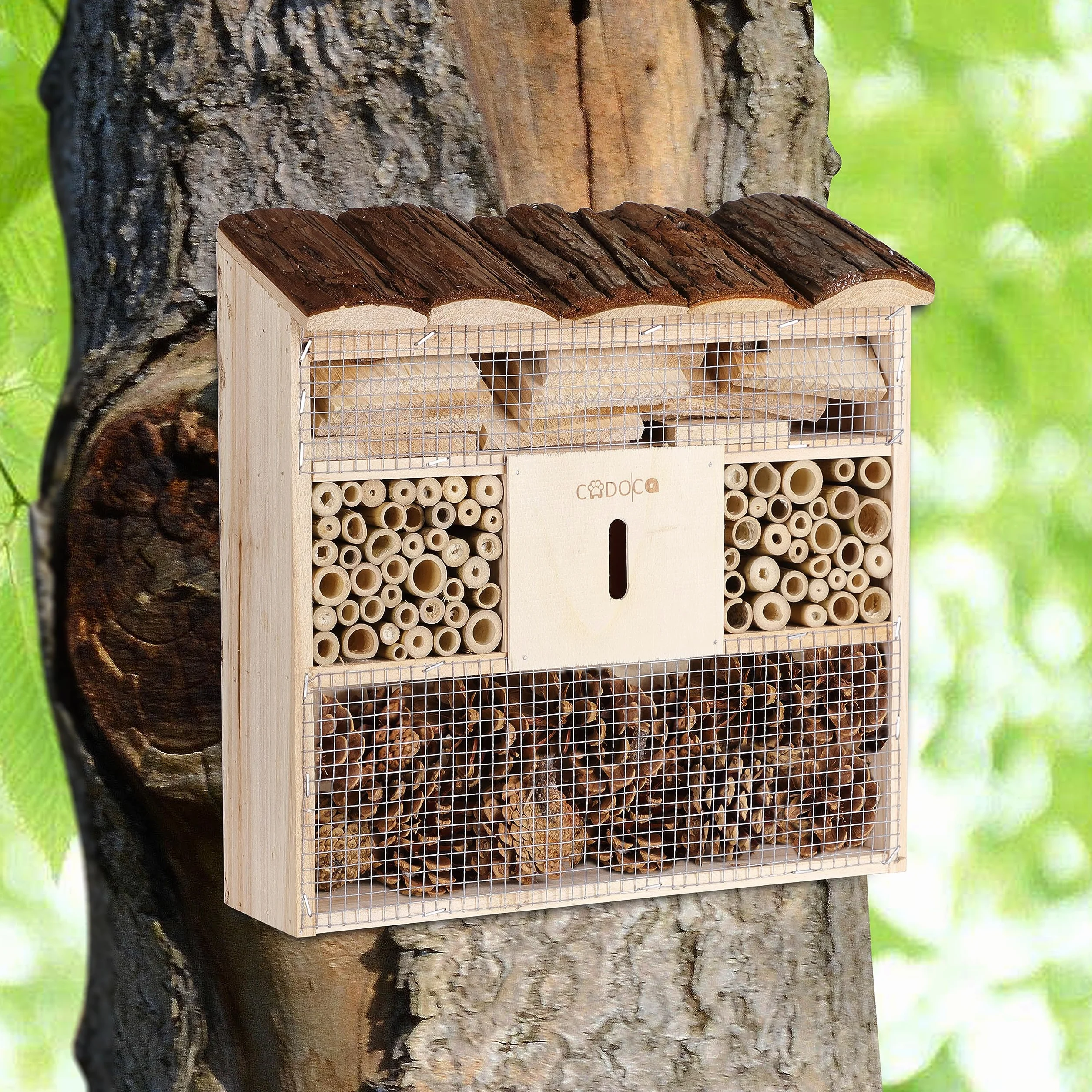 CADOCA® 2X Hotel de Insectos de Madera 31x31cm Observatorio de Insectos Casa Natural Nido para Colgar Abejas Jardín