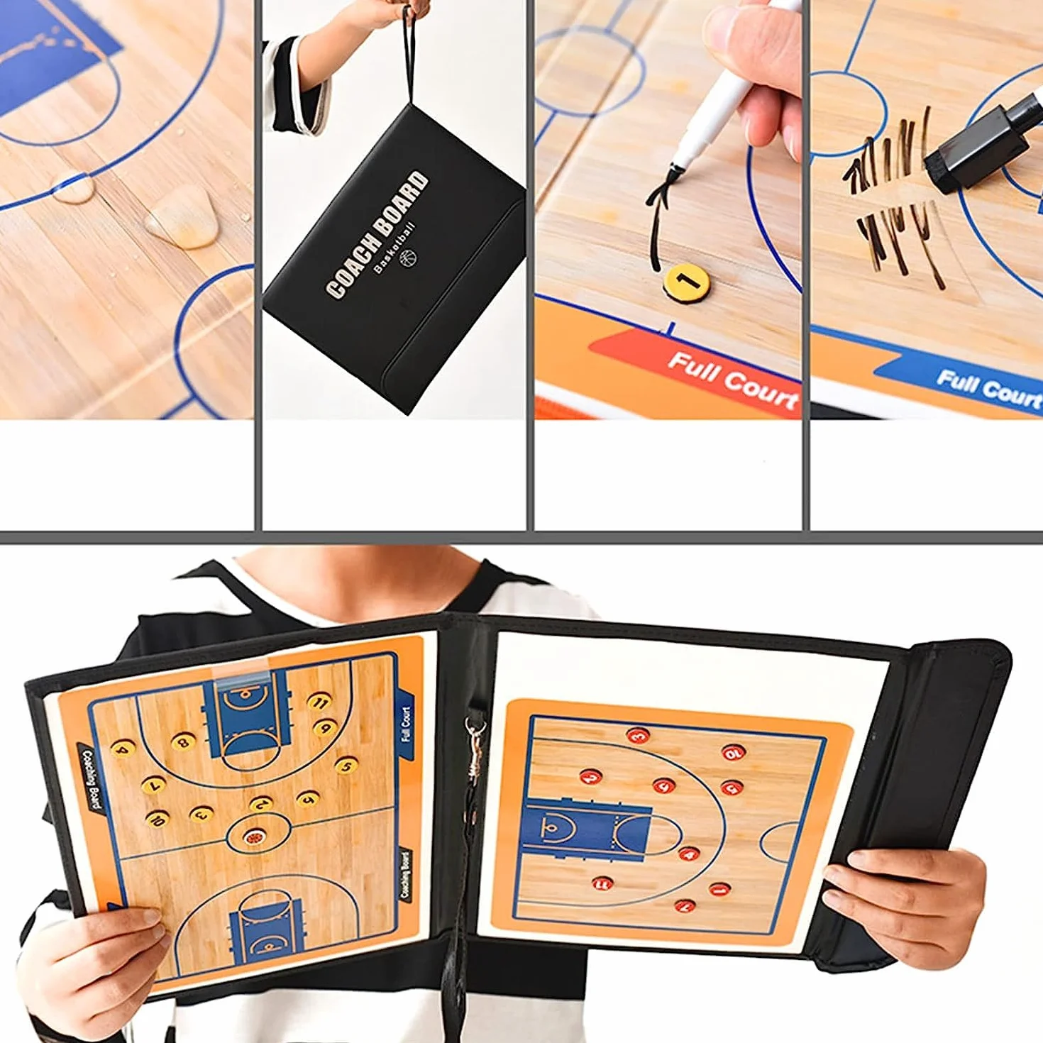 Pizarra Baloncesto Entrenador CREADY con Imanes y Lapiceros Carpeta Tactica
