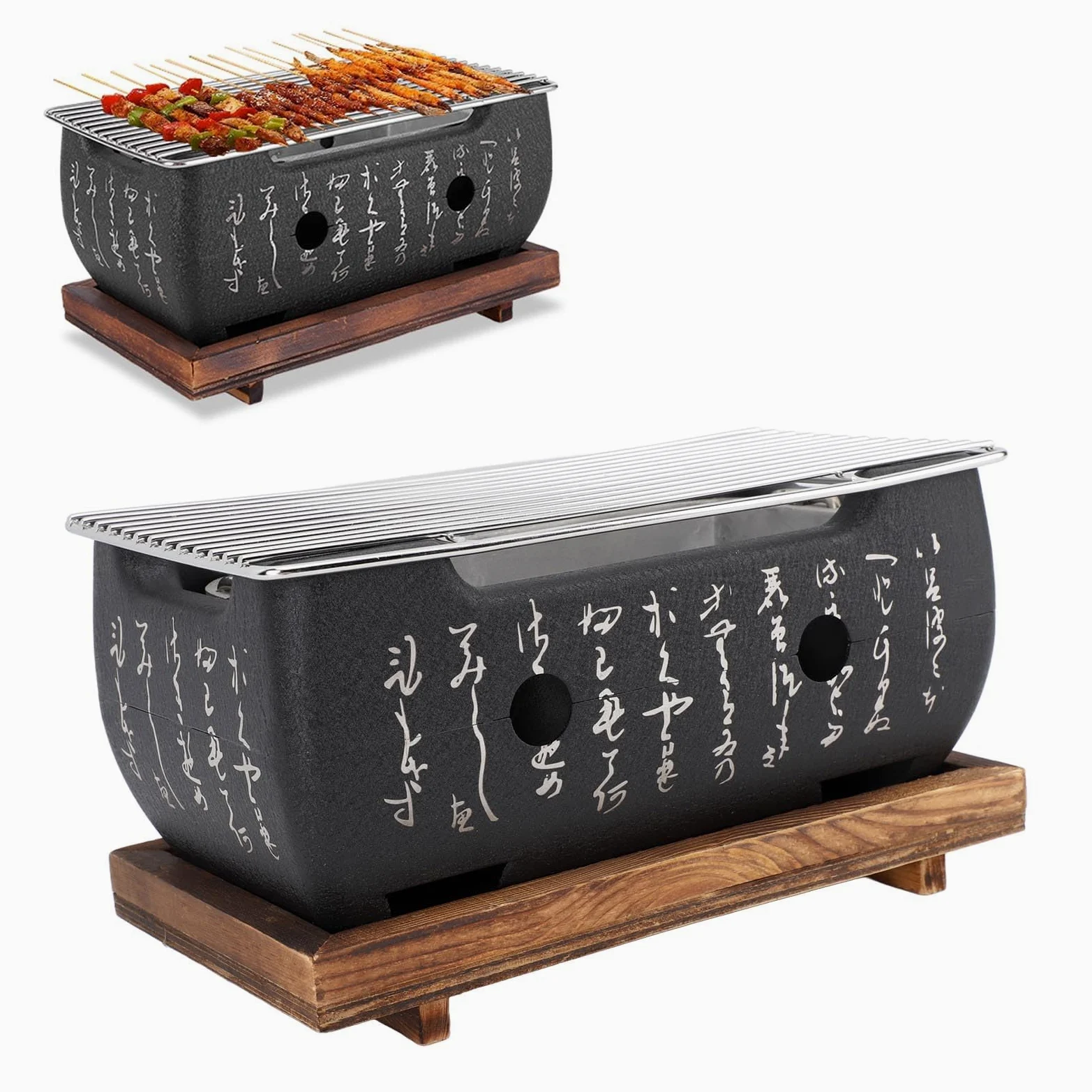 Parrilla De Barbacoa De Estilo Japonés Parrilla De Barbacoa Portátil Calentamiento Rápido Caligrafía Rectangular Parrilla De Carbón De Aluminio Mesa Japonesa Herramientas De (XL)