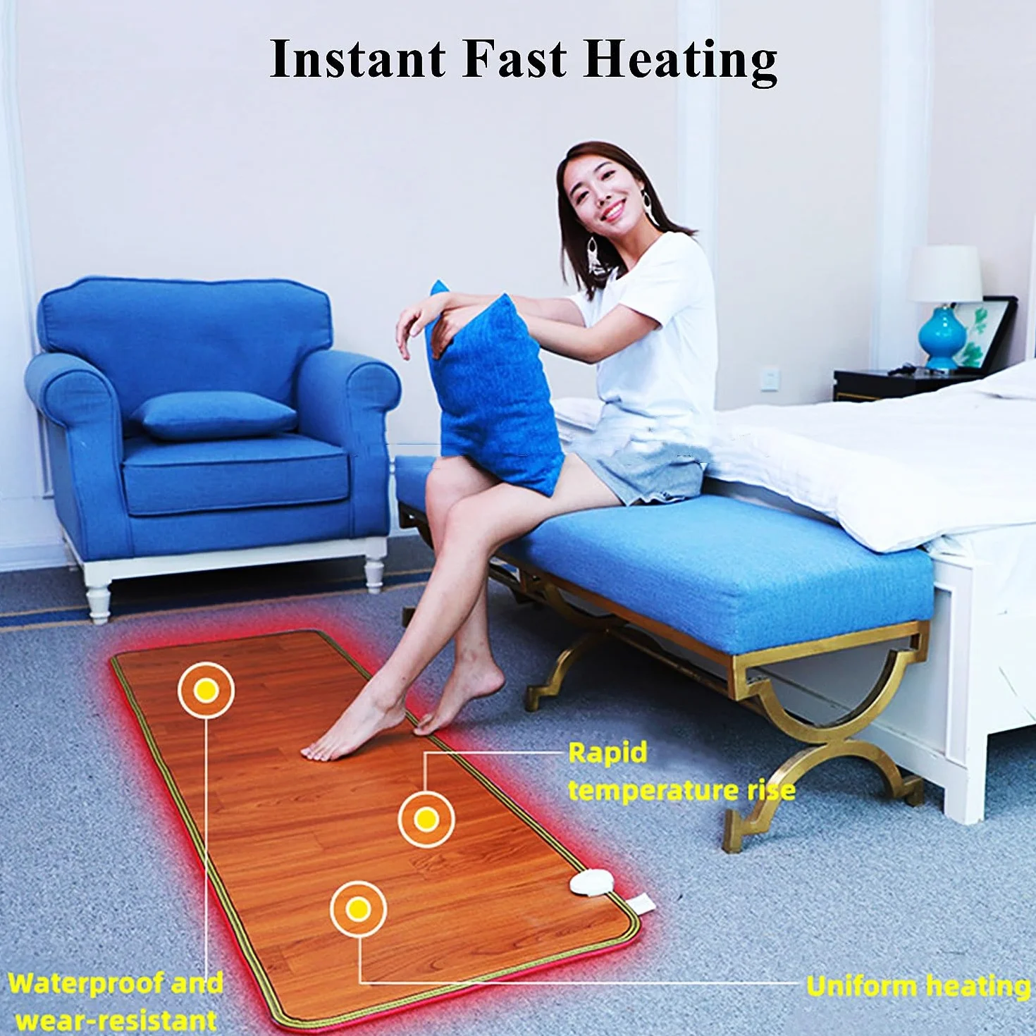 Alfombrillas térmicas para suelos, alfombras eléctricas con calefacción, temporizador y temperatura regulable, almohadilla térmica eléctrica, calentador de suelo para pies(80x100cm)