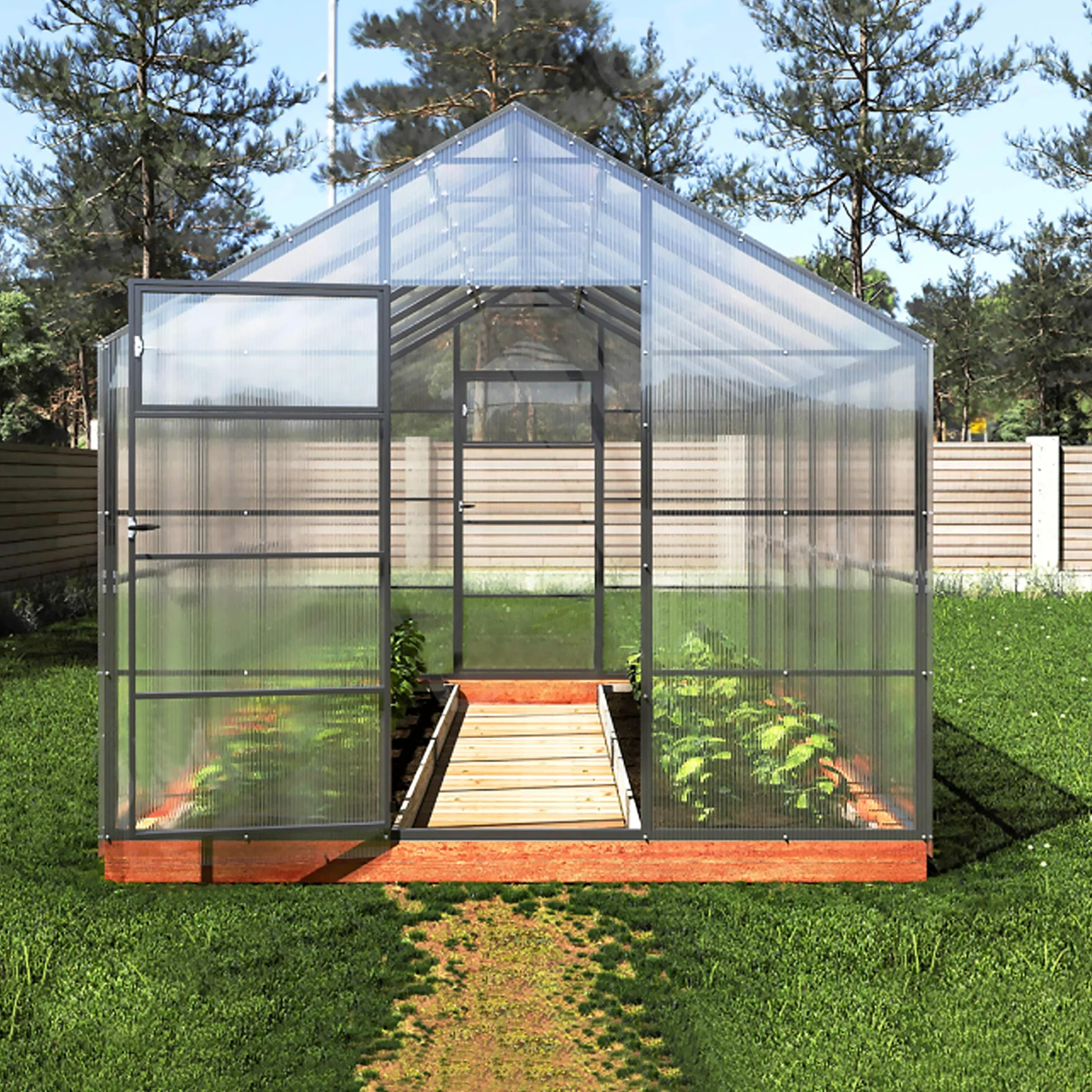 Invernadero de Jardín Tudor 3x4m Greenhouse 12m² con Policarbonato Transparente 4mm Marco de Acero Galvanizado Varios Modelos y Tamaños para Plantas y Cultivos