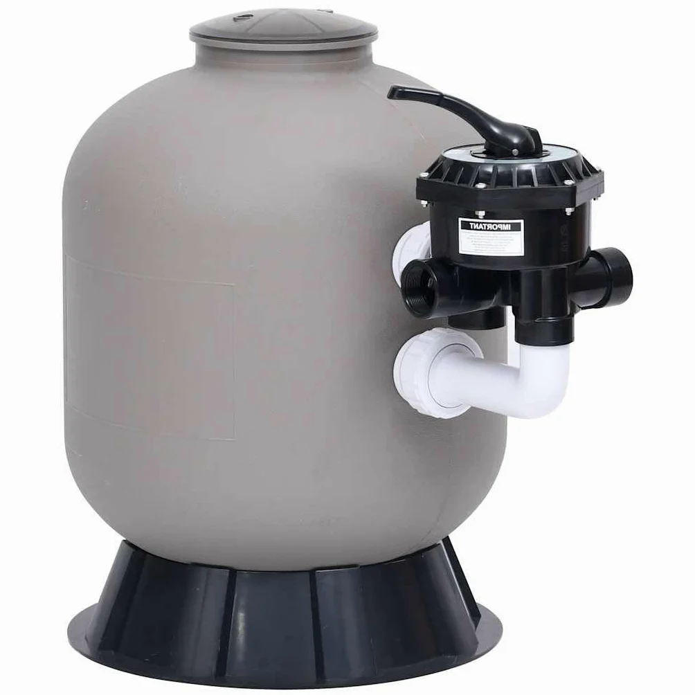 Filtro de arena para piscina con válvula lateral de 6 vías, color gris, plástico duradero para jardín, piscina, jacuzzi, spa y piscina de agua, incluye conexión para bomba de 0,75 CV