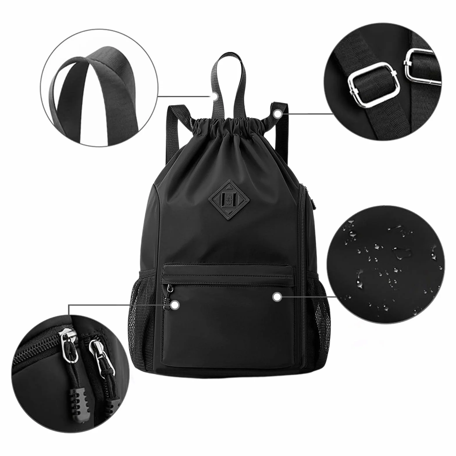 Mochila de cuerda resistente al agua con compartimento para zapatos, gran capacidad, bolsa deportiva