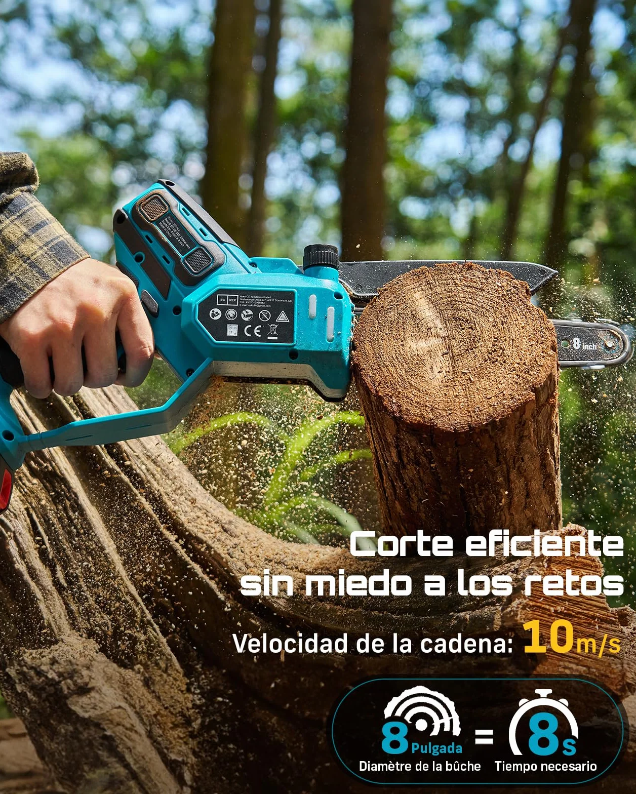 SEESII 6 & 8 Pulgadas Motosierra Bateria, 1000W Brushless, Mini Motosierra con 2*4000mAh Batería, Sierra Eléctrica para Podar con Lubricación Automática, Motosierras Pequeñas Árboles y Cortar Madera
